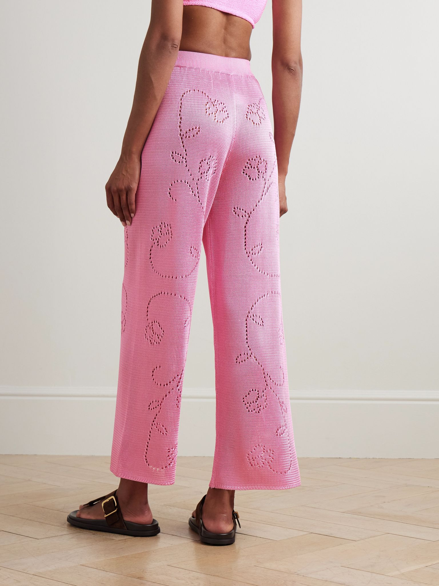 Ivy pointelle-knit wide-leg pants Pink - 3