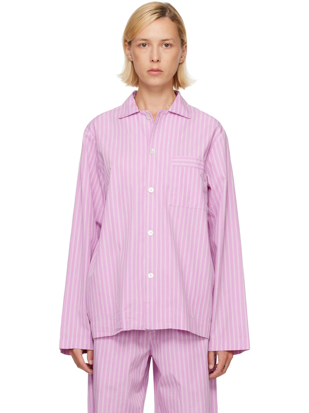 Pink Poplin Long-Sleeved Pyjama Shirt - 1