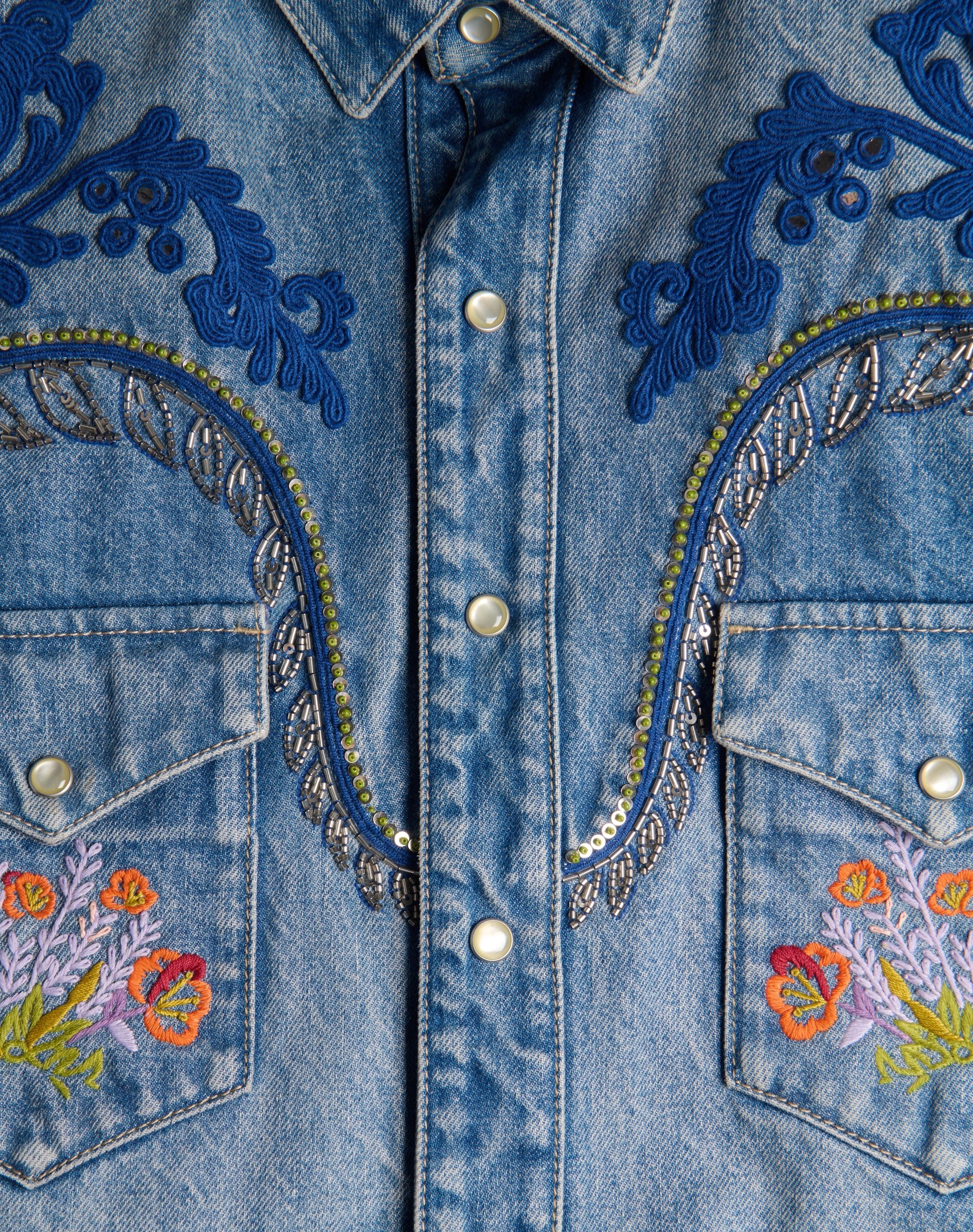 DENIM SHIRT WITH EMBROIDERY AND BEADS - 8
