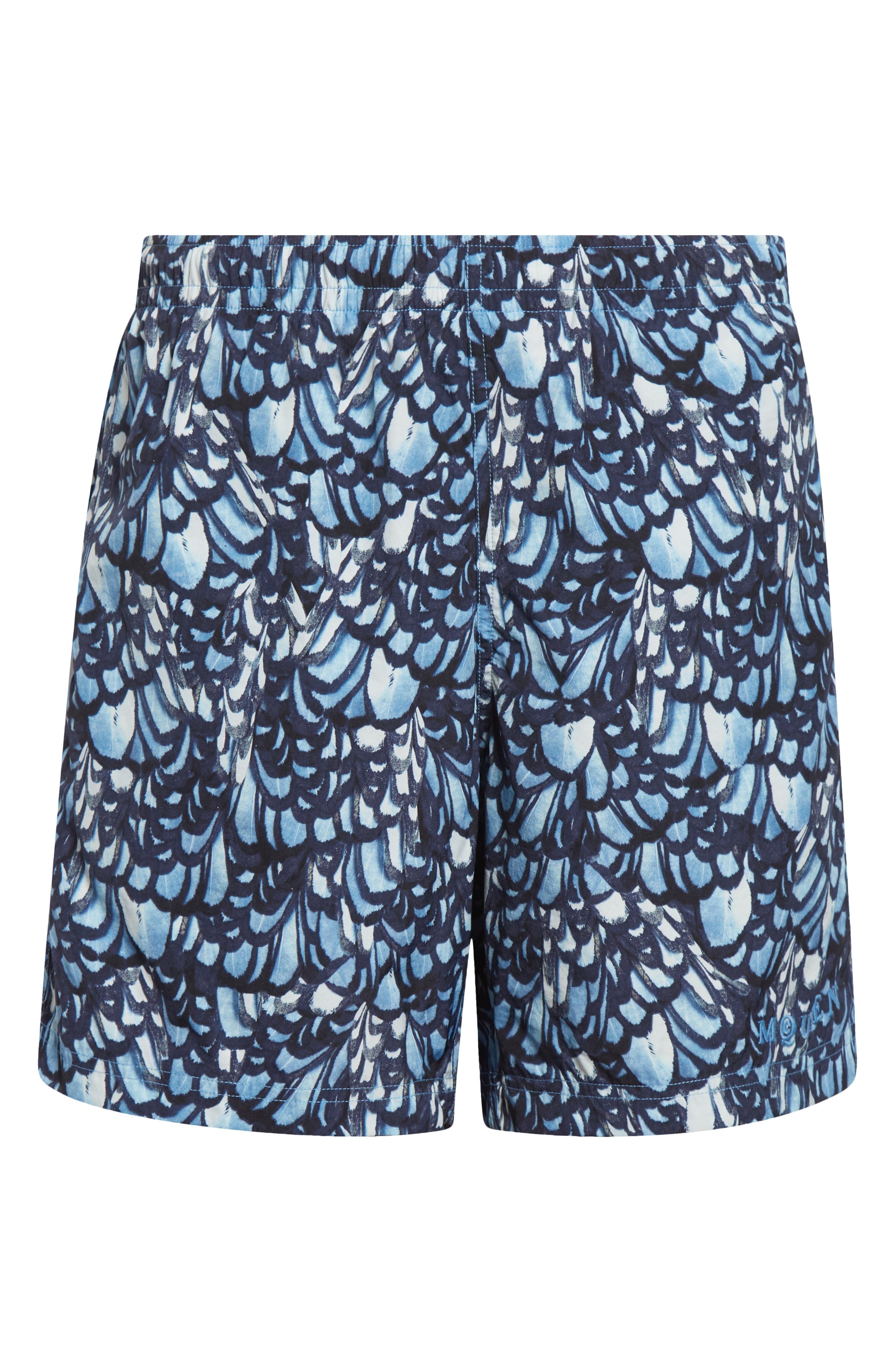 McQueen Feather Print Swim Trunks in Navy/Sky Blue at Nordstrom - 6
