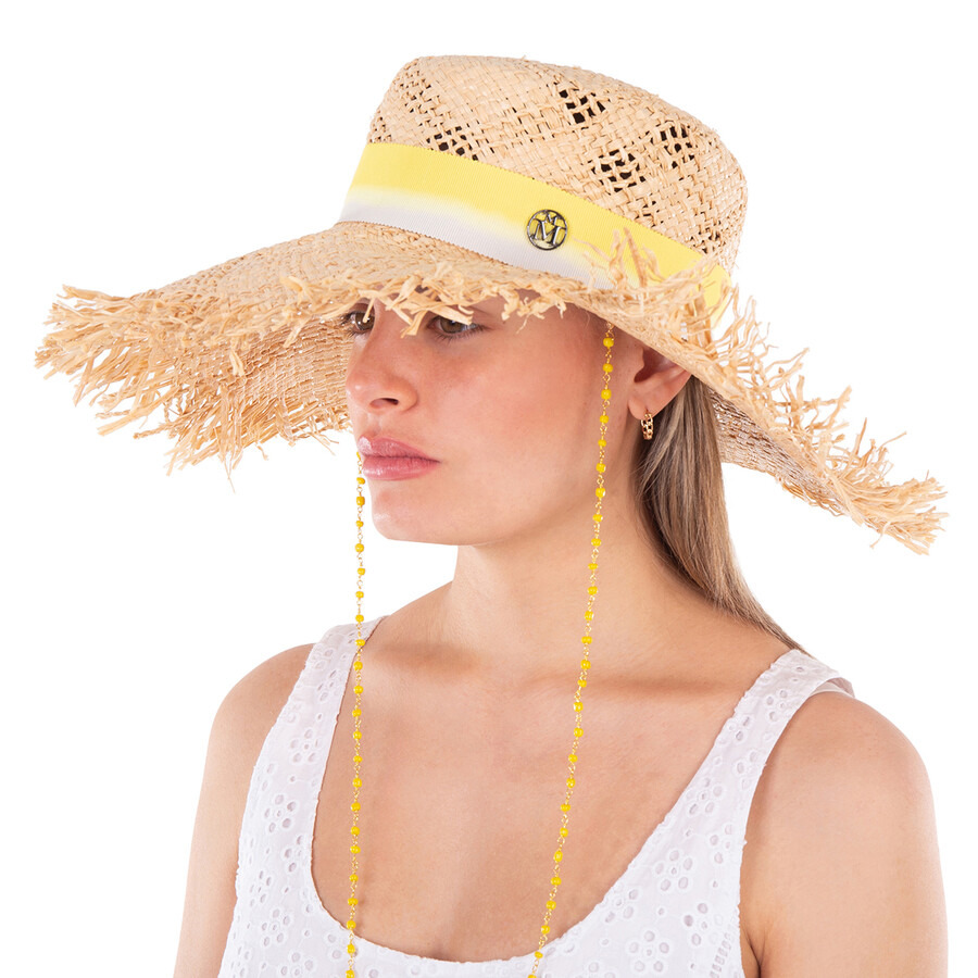 Maison Michel Ladies Yellow Big New Kendall Tie Dye Ribbon Hat - 2