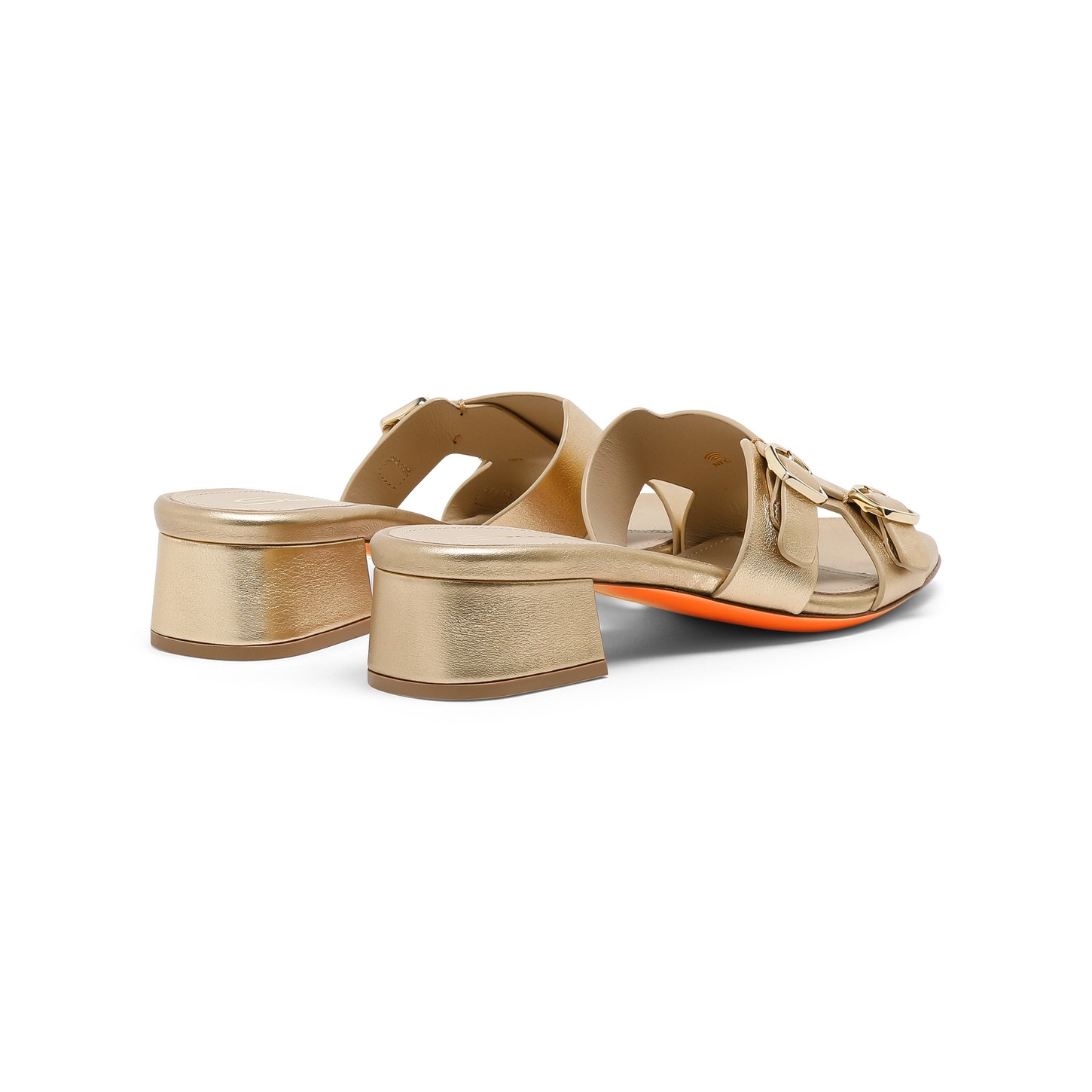 Women's gold laminated leather double-buckle sandal - 3