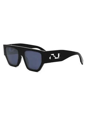 Men Fendigraphy Rectangular Sunglasses - Shiny Black Blue - 1