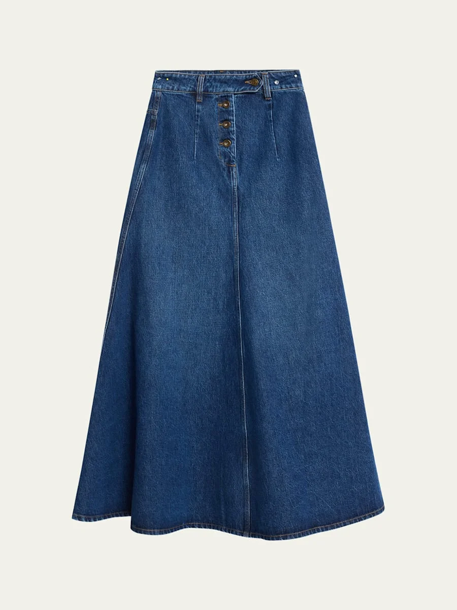 Cut-Out Denim Maxi Skirt - 1