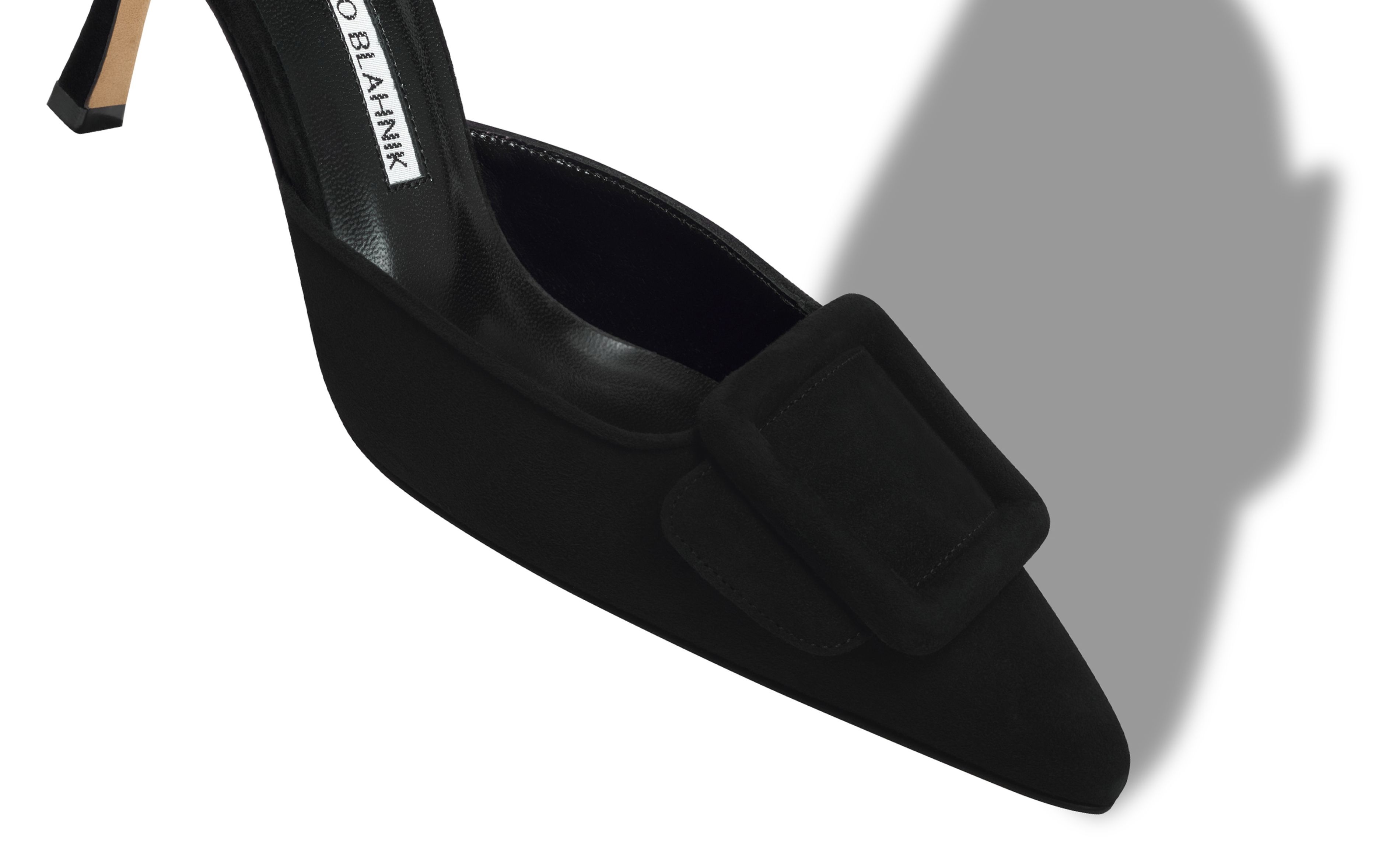 Black Suede Buckle Mules - 4