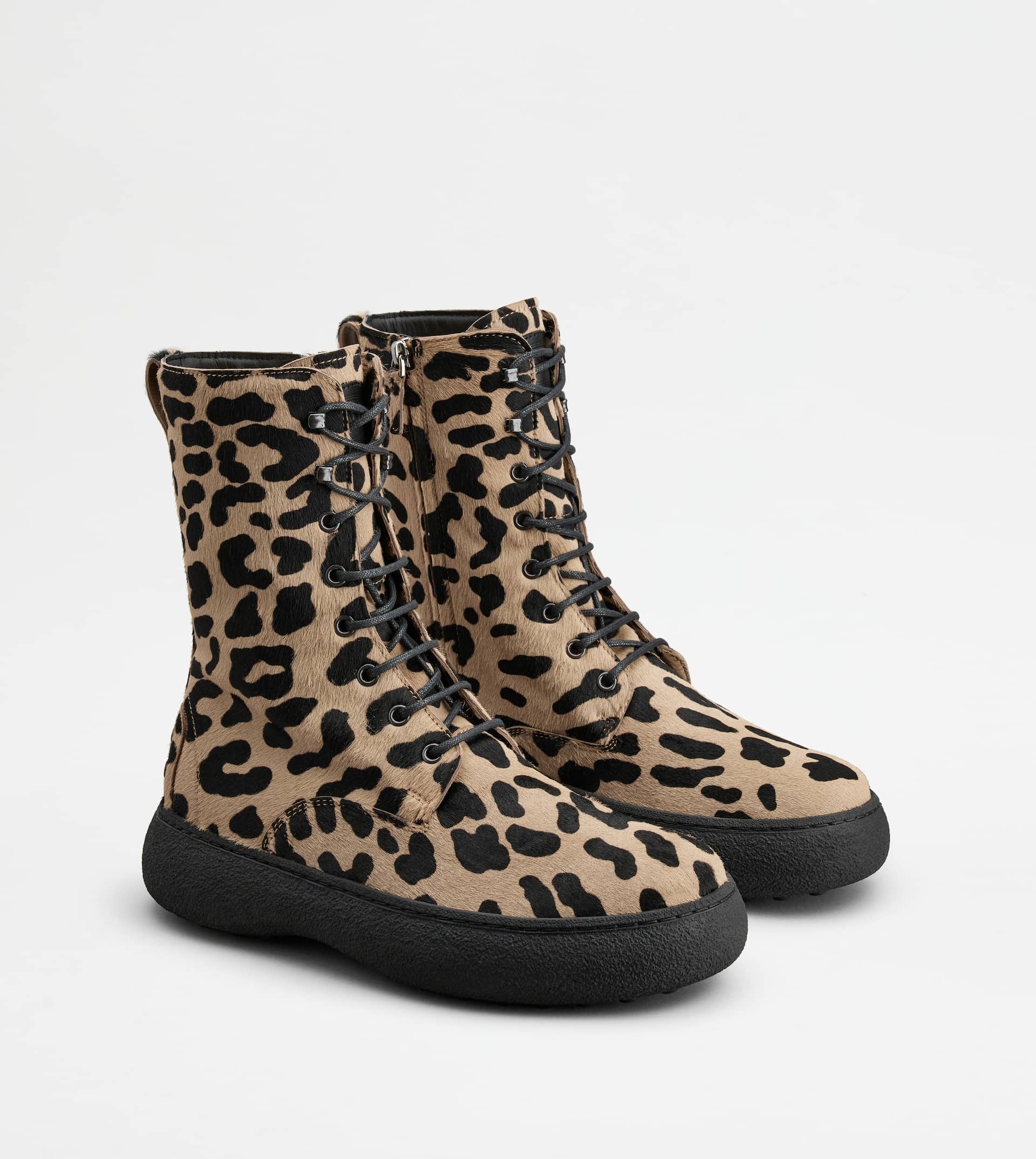 TOD'S W. G. LACE-UP ANKLE BOOTS IN PONYSKIN-EFFECT LEATHER - BROWN, BLACK, BEIGE - 3