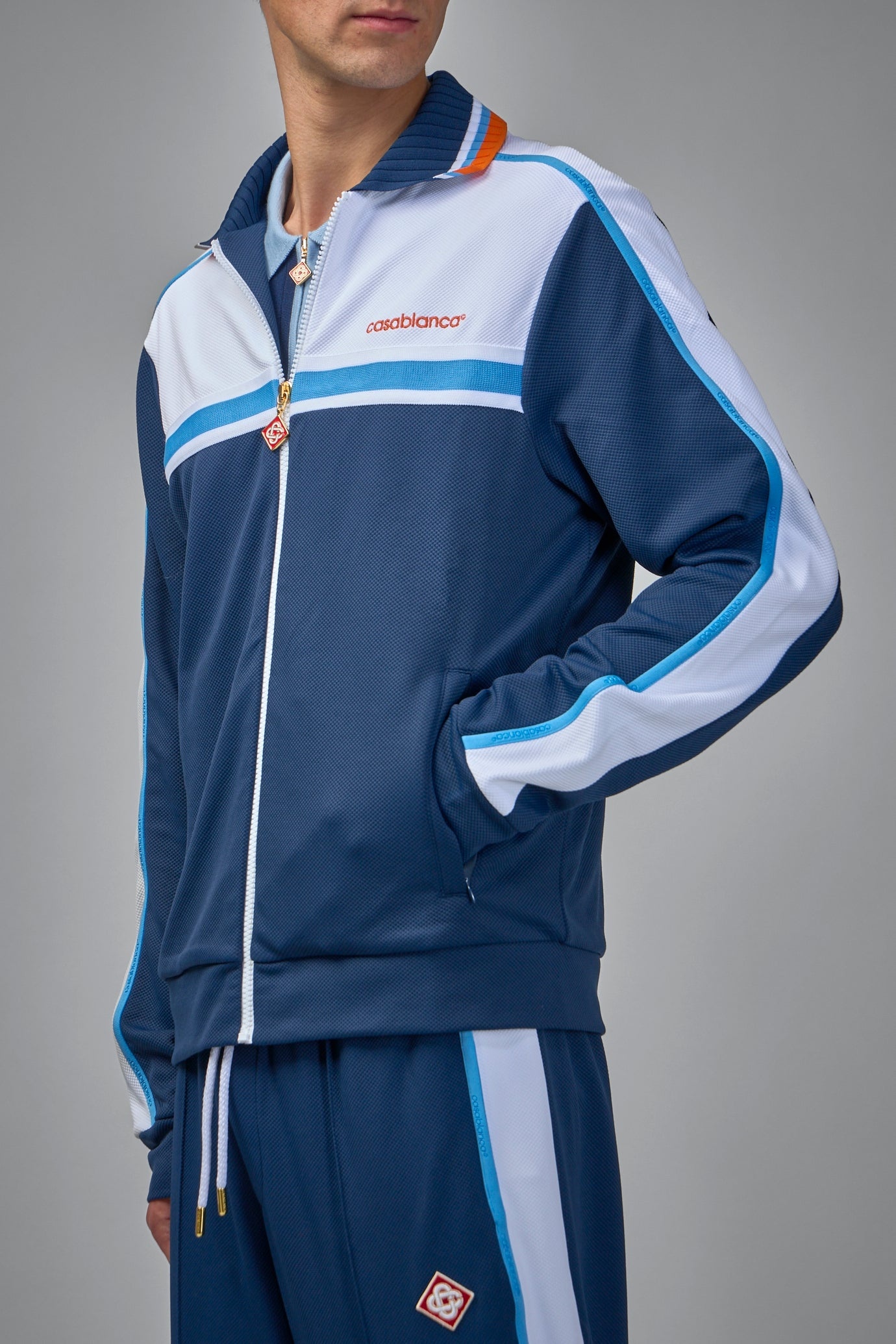 Mens Textured Track Jacket Round Pique - 3