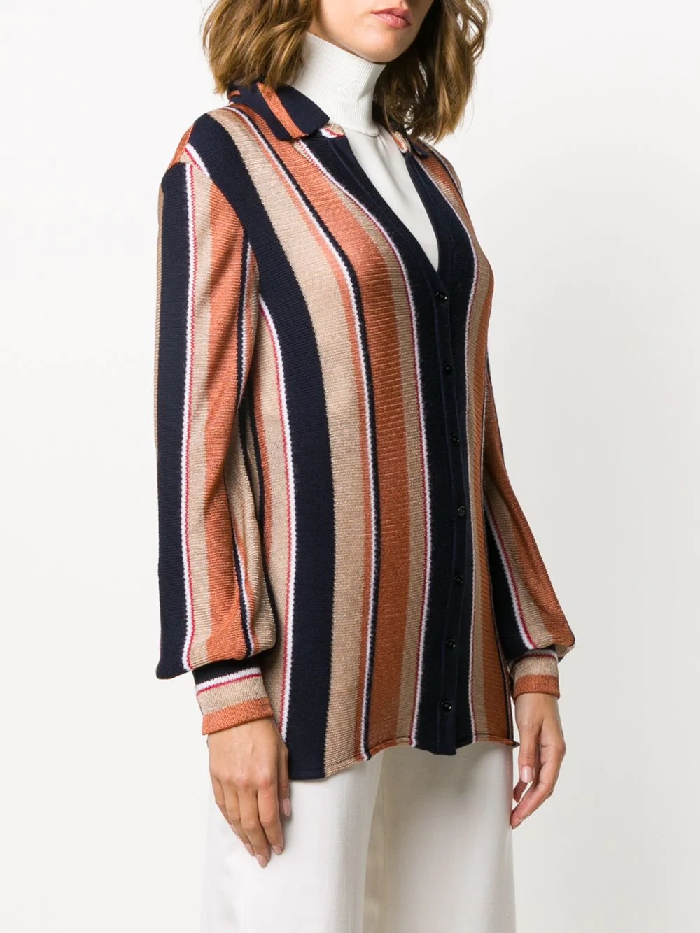 fine knit stripe polo cardigan - 3