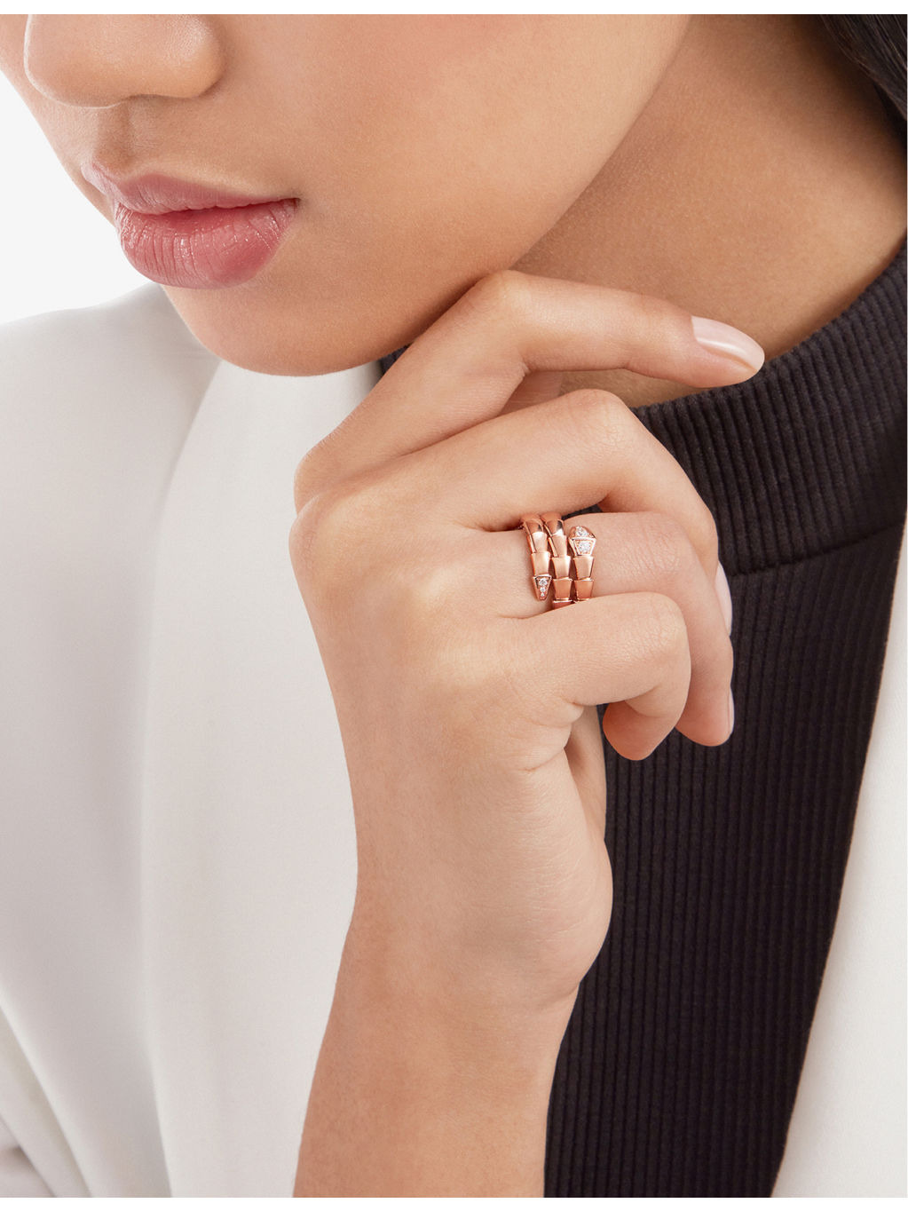 Serpenti Viper 18ct rose-gold and 0.1ct brilliant-cut diamond ring - 4