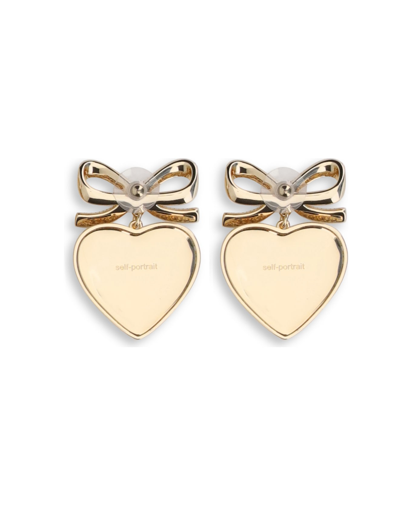 Gold Bow Crystal Heart Earrings - 2