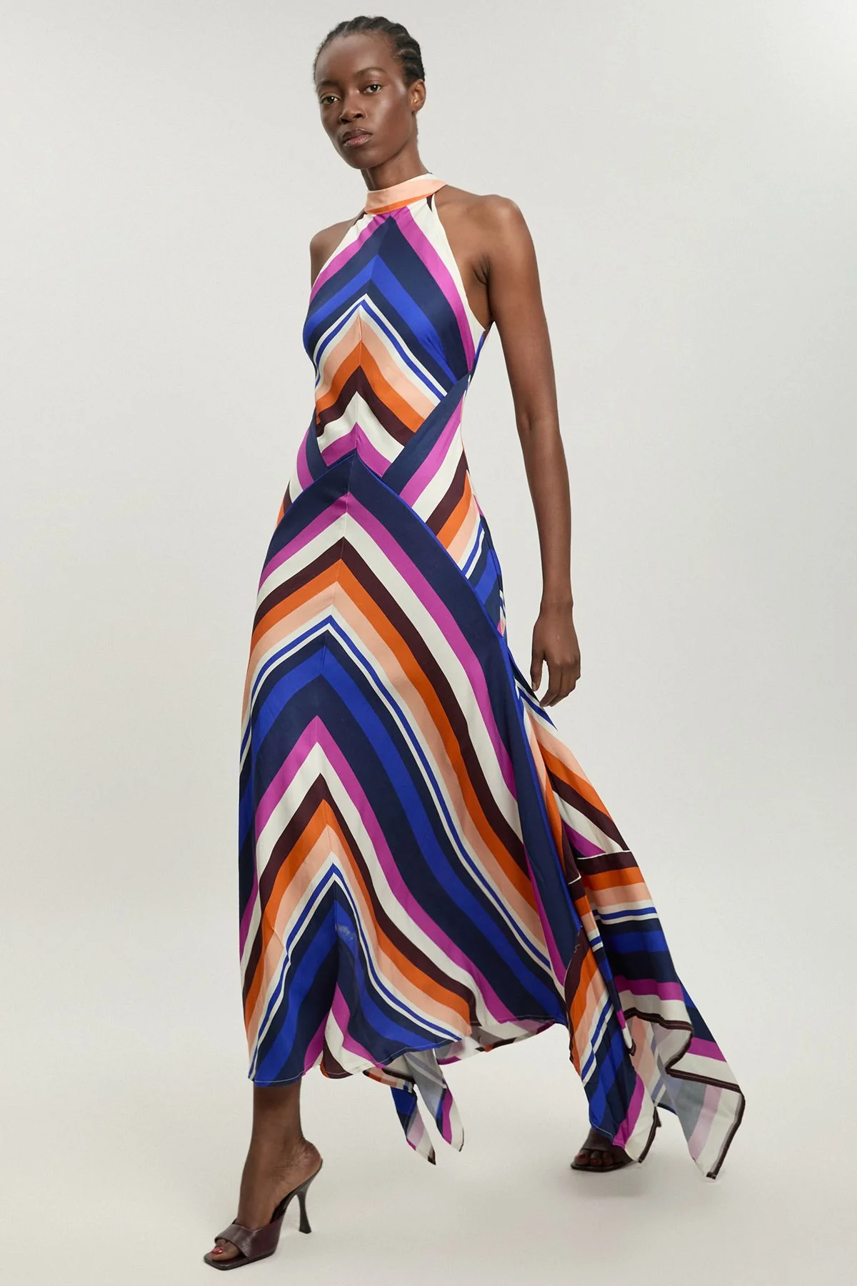 Petite Fluid Stripe Cotton Mix Woven Maxi Halter Dress - 1
