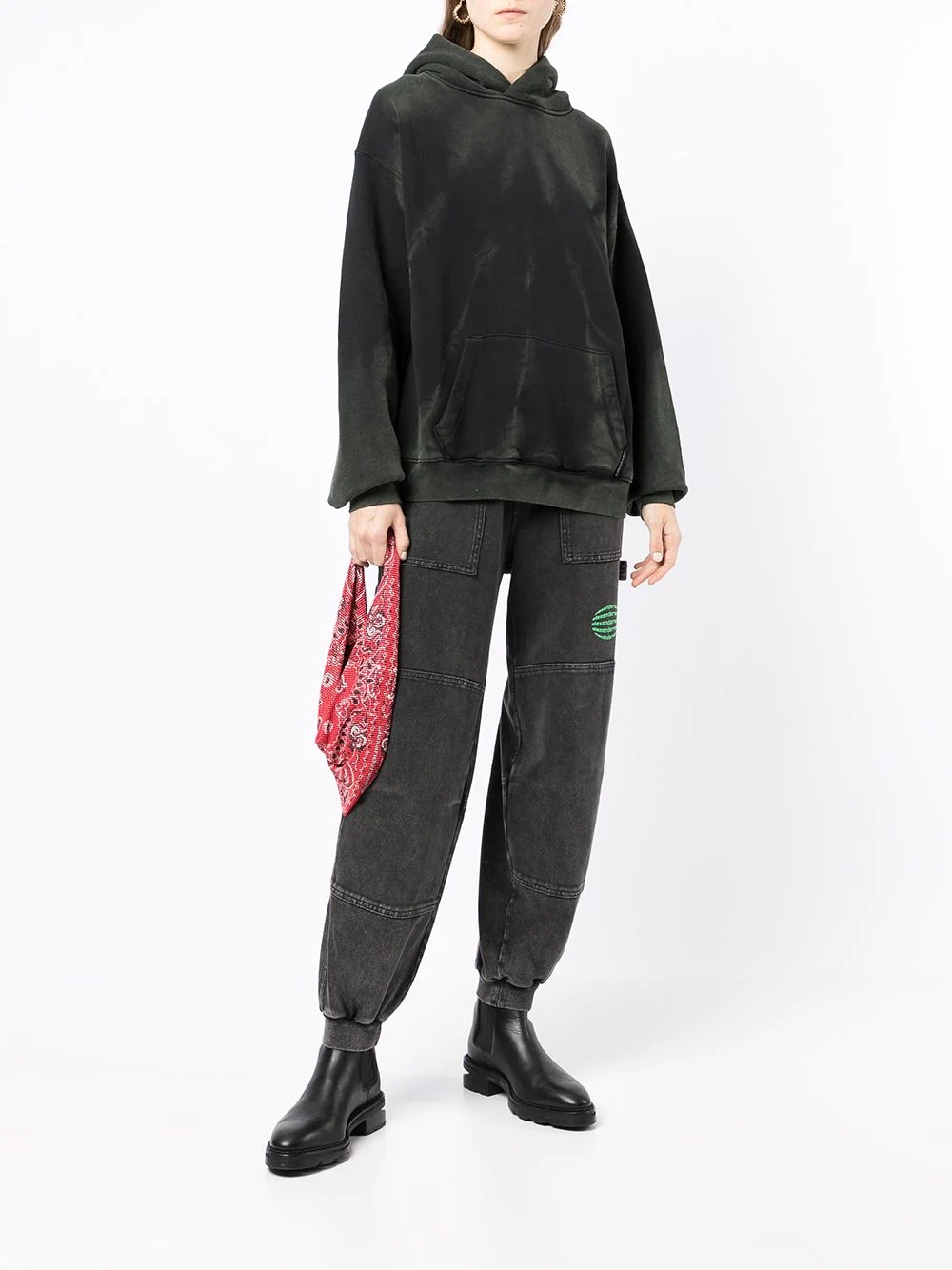 long-sleeved acid washed hoodie - 2