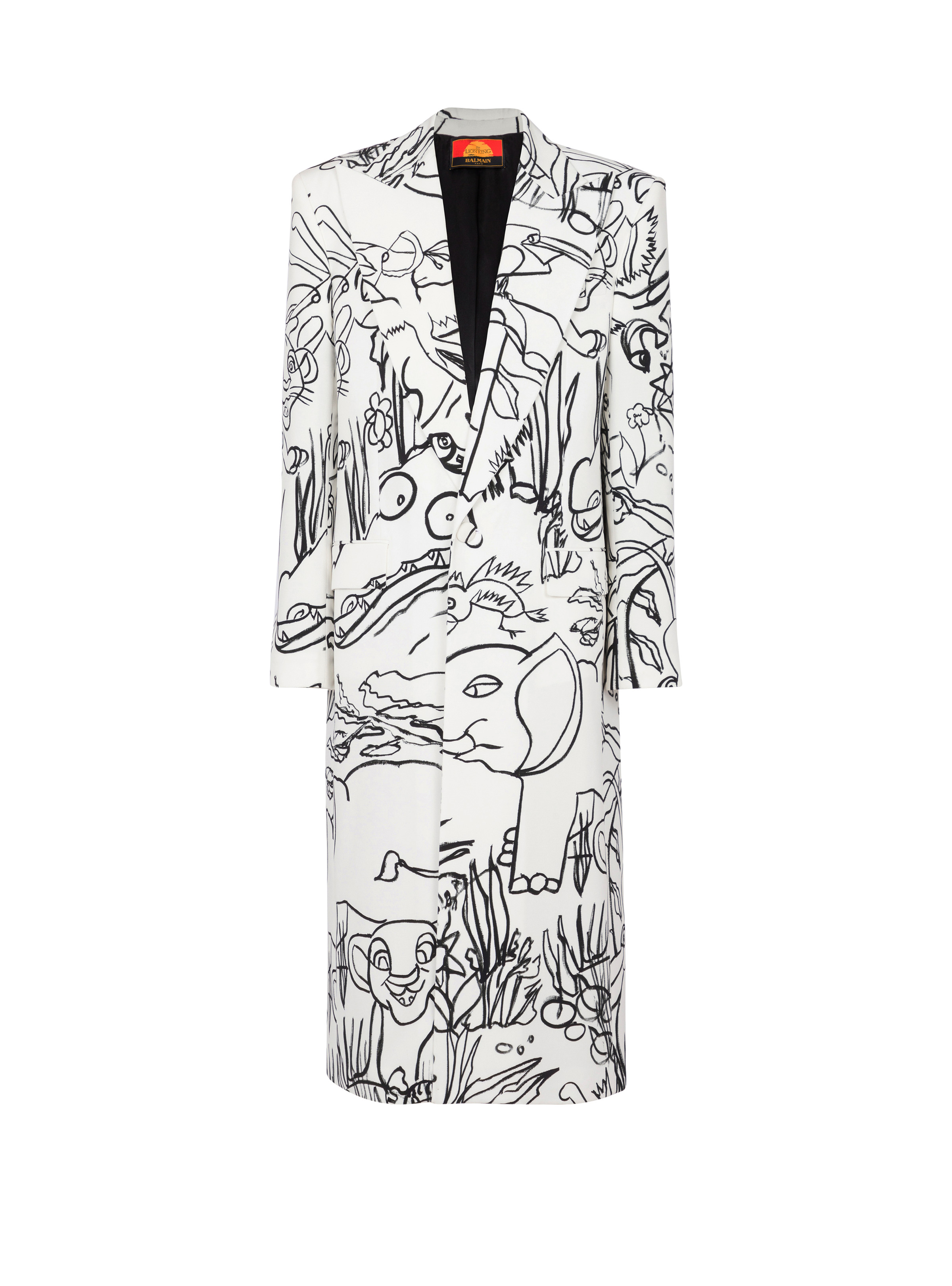 Disney x Balmain: The Lion King - Long crepe coat with Enfant Précoce print - 1