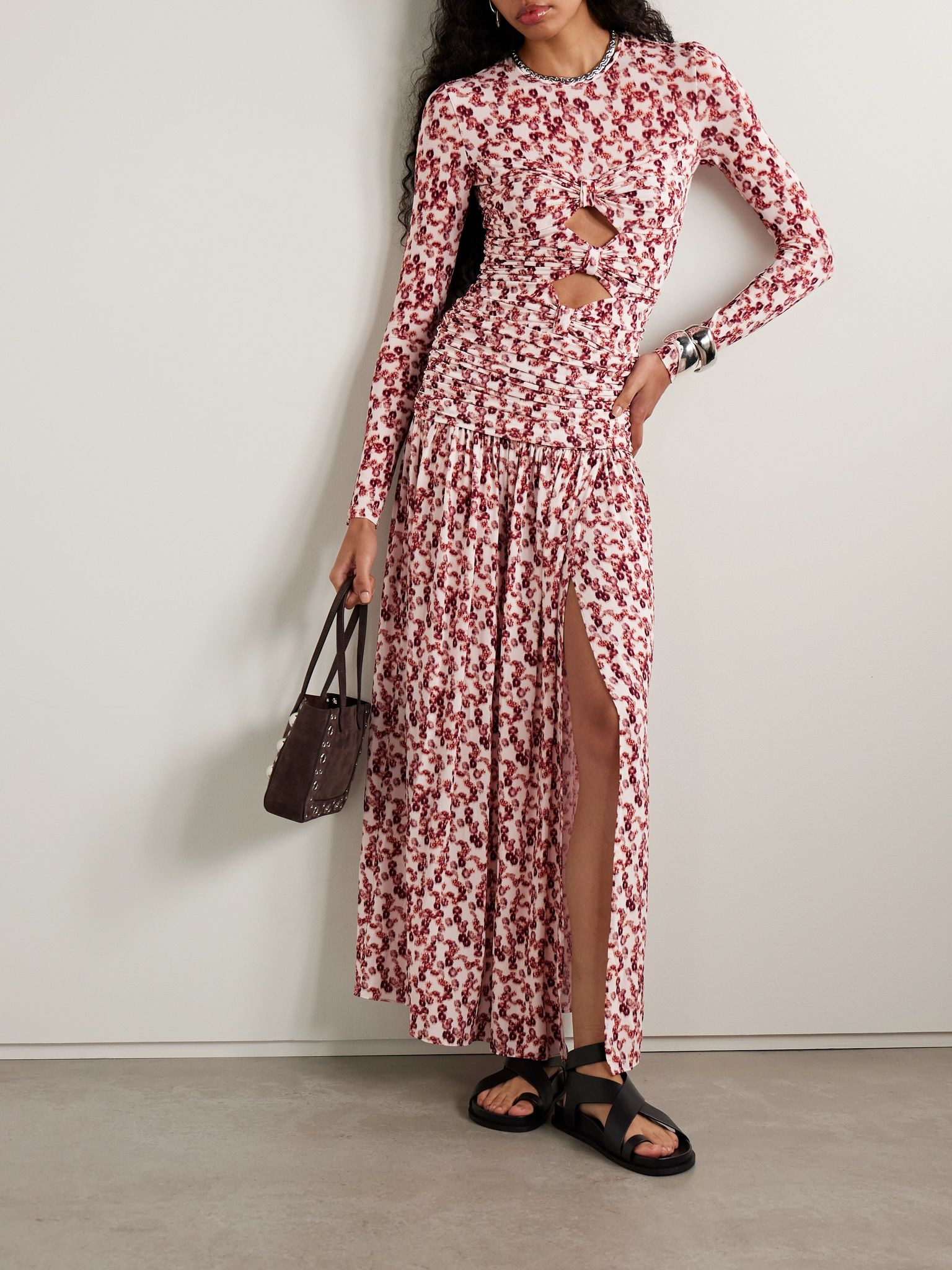 Gwendy ruched floral-print stretch-jersey maxi skirt Red - 2