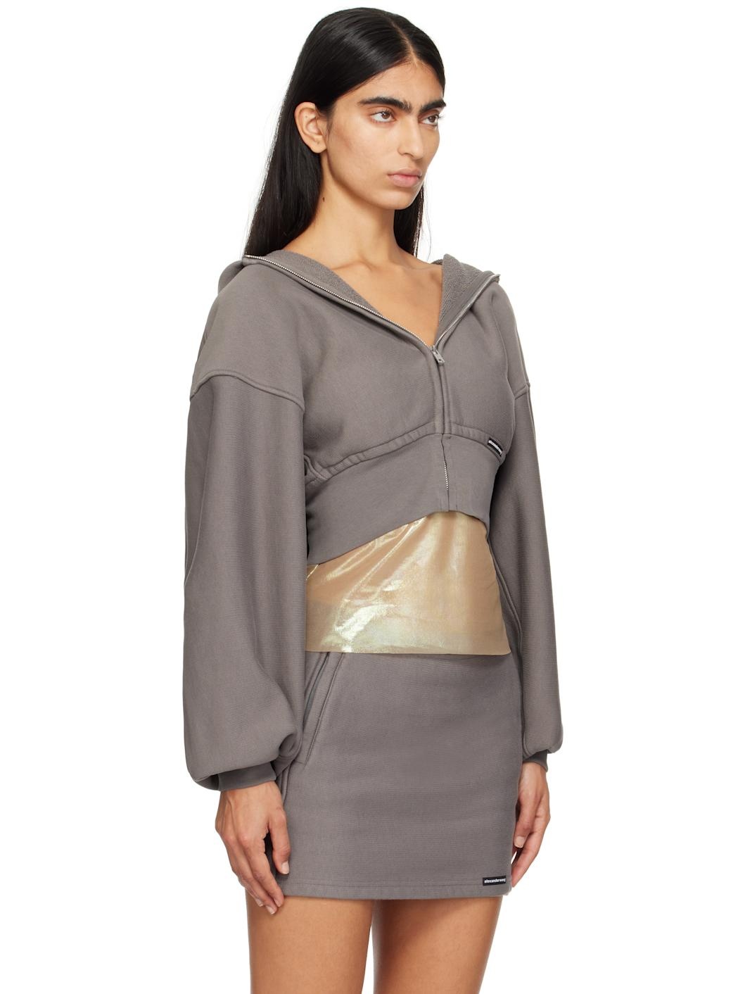 Taupe Cropped Zip Hoodie - 2