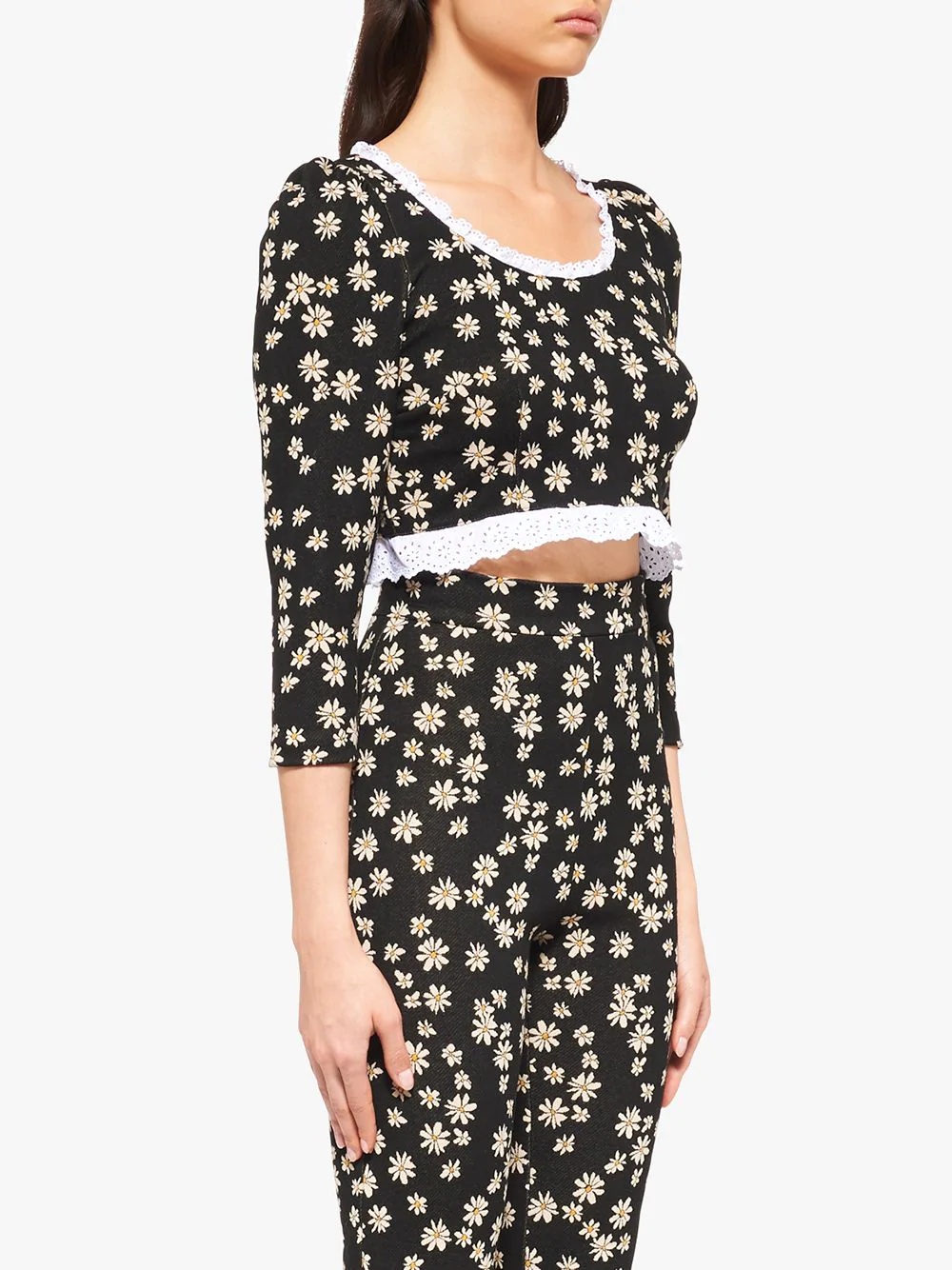 cropped floral-jacquard top - 3