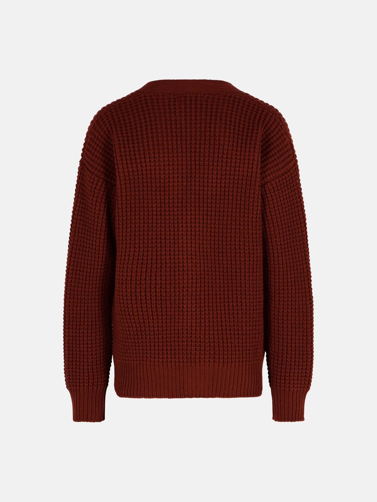 BURGUNDY VIRGIN WOOL CARDIGAN - 3