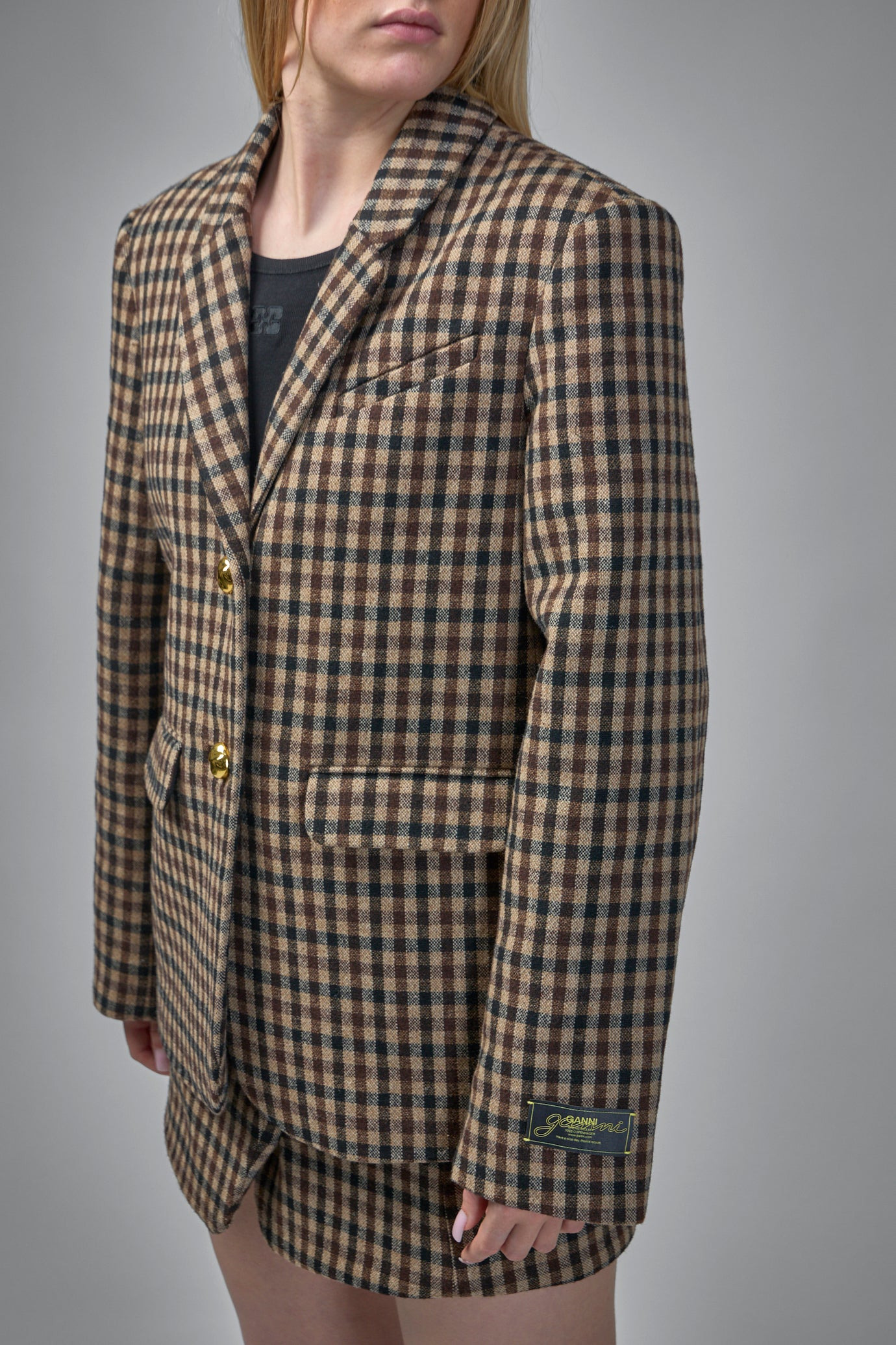 Check Wool Mix Oversized Blazer - 4