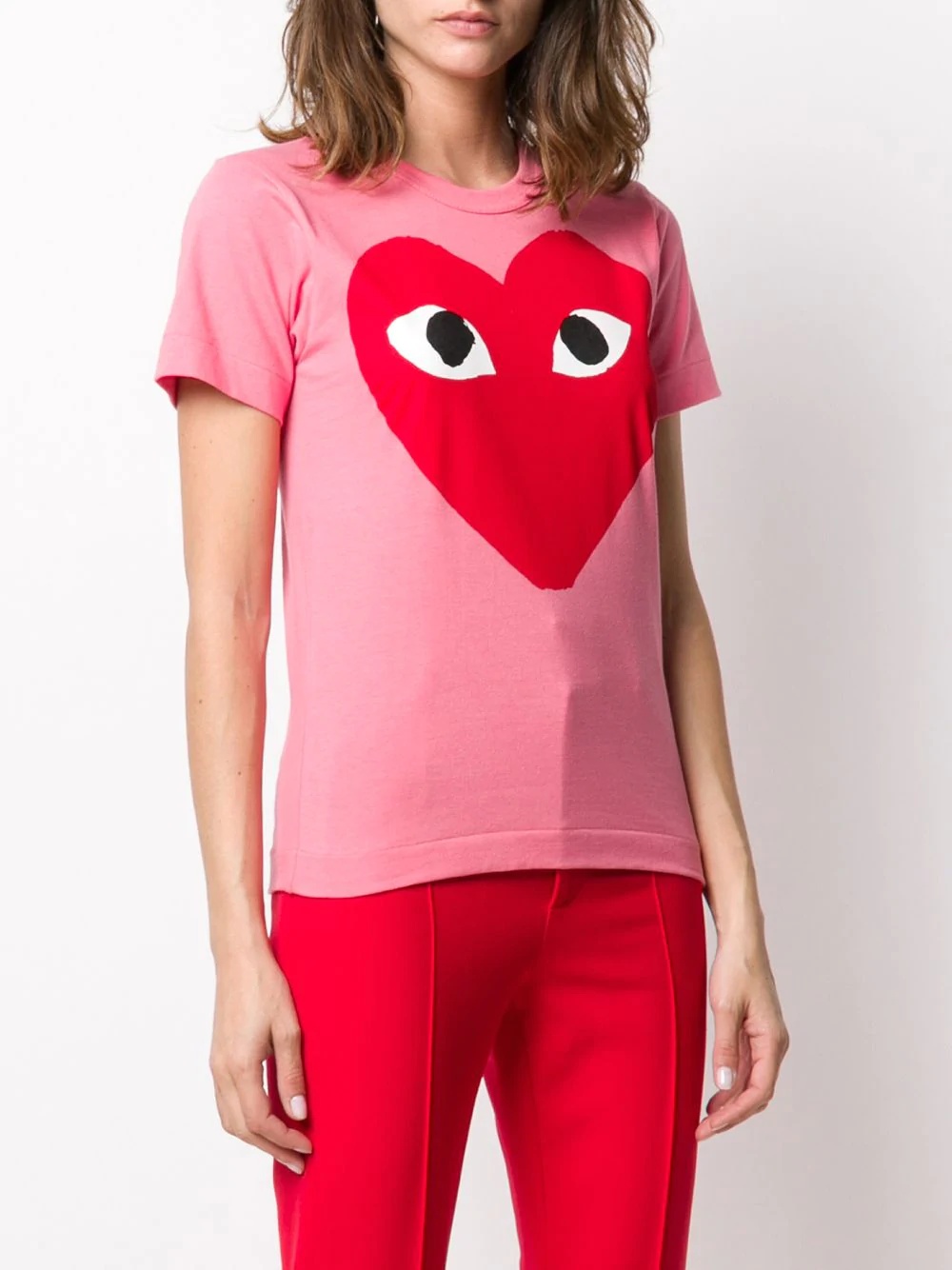 heart print round neck T-shirt - 3