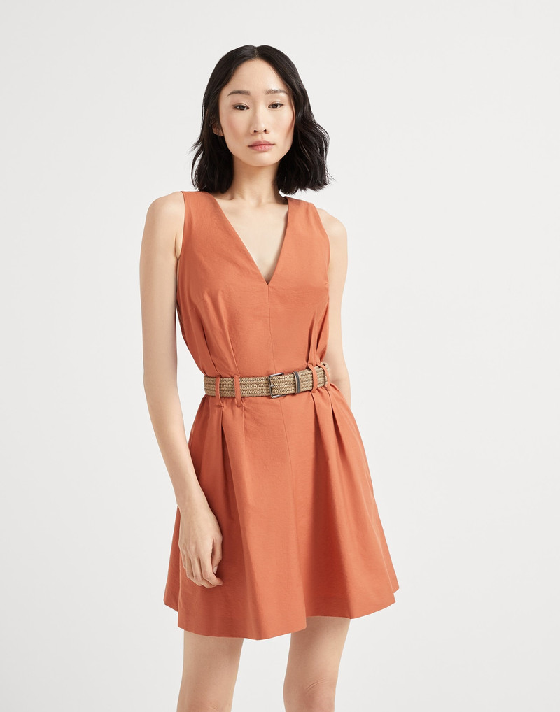 Techno cotton texture twill mini dress with rope and shiny loop belt - 1