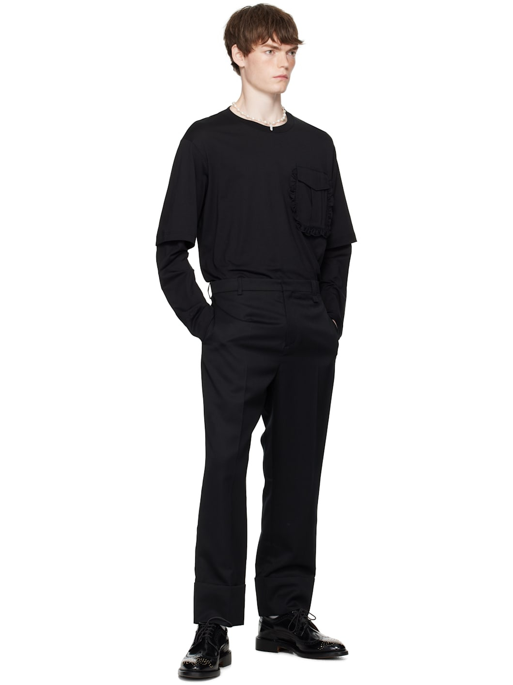 Black Layered Ruffle Pocket Long Sleeve T-shirt - 5