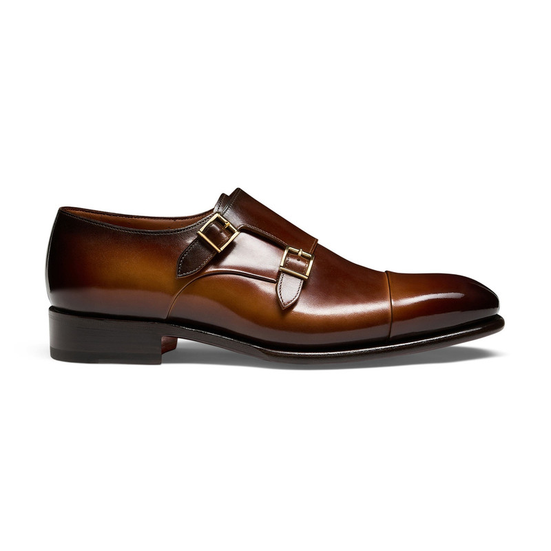 Men's dark brown leather double-buckle shoe - 1