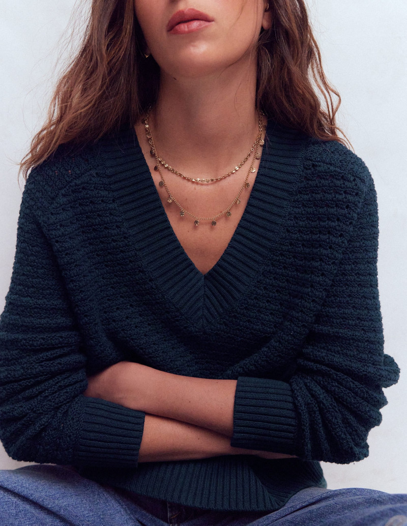 Maeve Textured Cotton Jumper-Navy 4