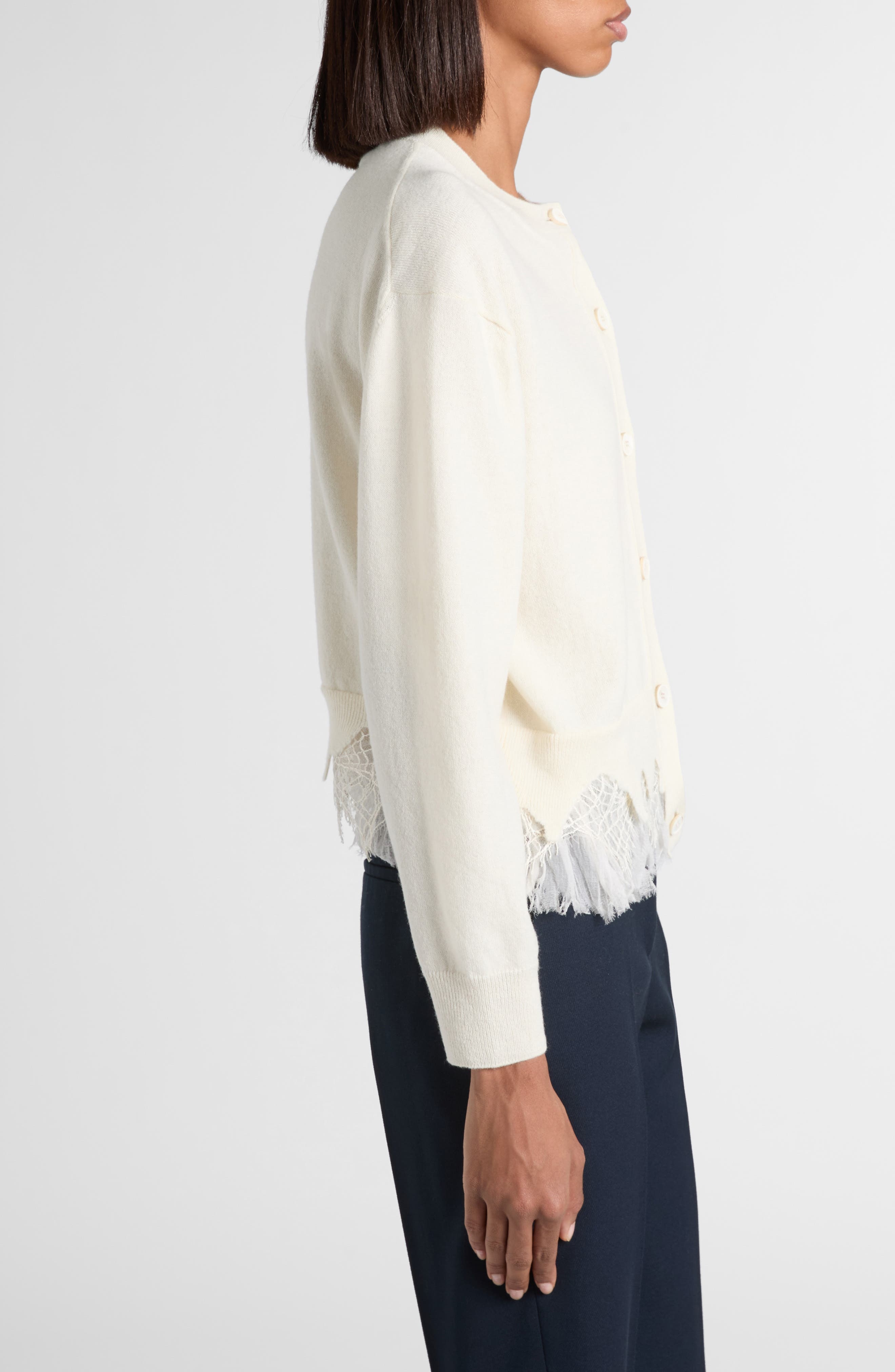 McQueen Cobweb Lace Shrunken Wool & Cashmere Cardigan in Ivory/Ivory at Nordstrom - 3