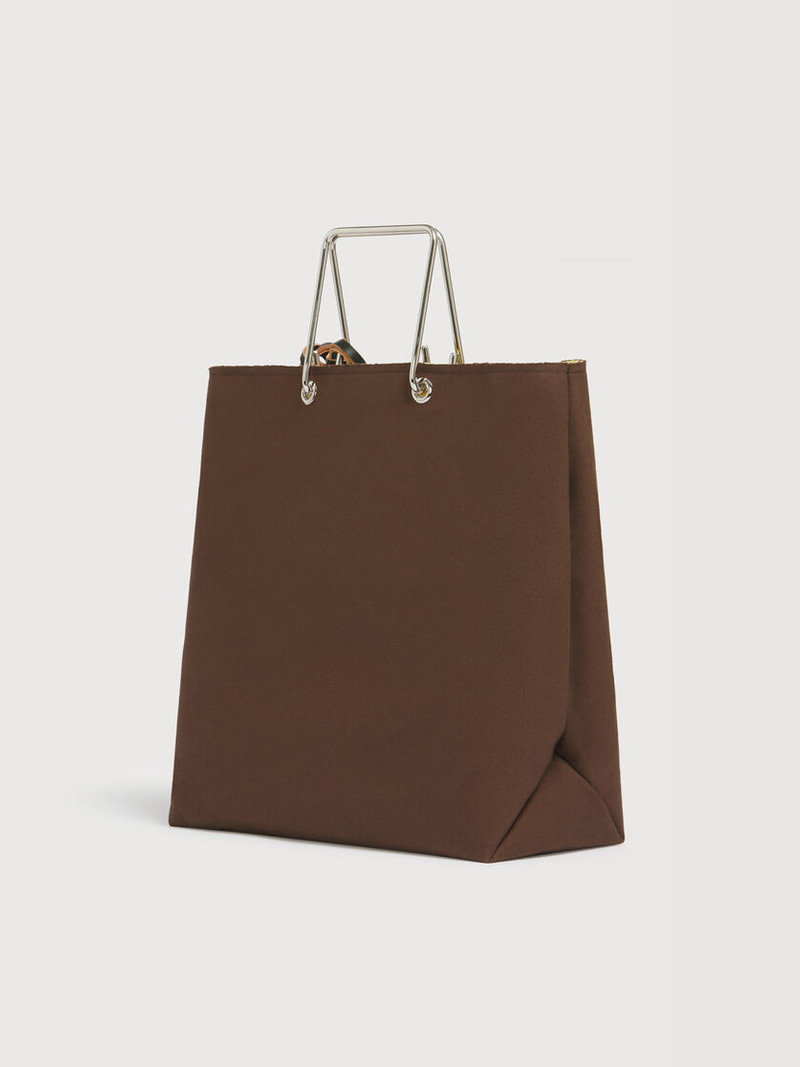 Marni BROWN CANVAS SHOPPER WITH METAL HANDLES outlook
