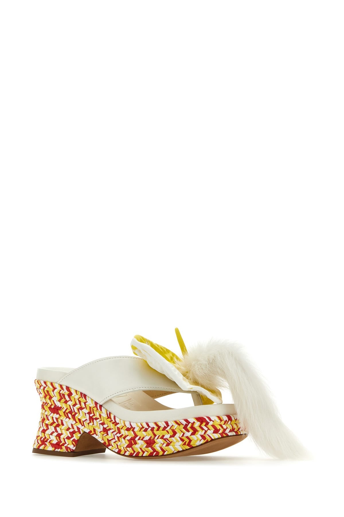 【LOEWE】PETAL THONG FLATFORM MULES Loewe White Leather Petal Thong Mules | italist