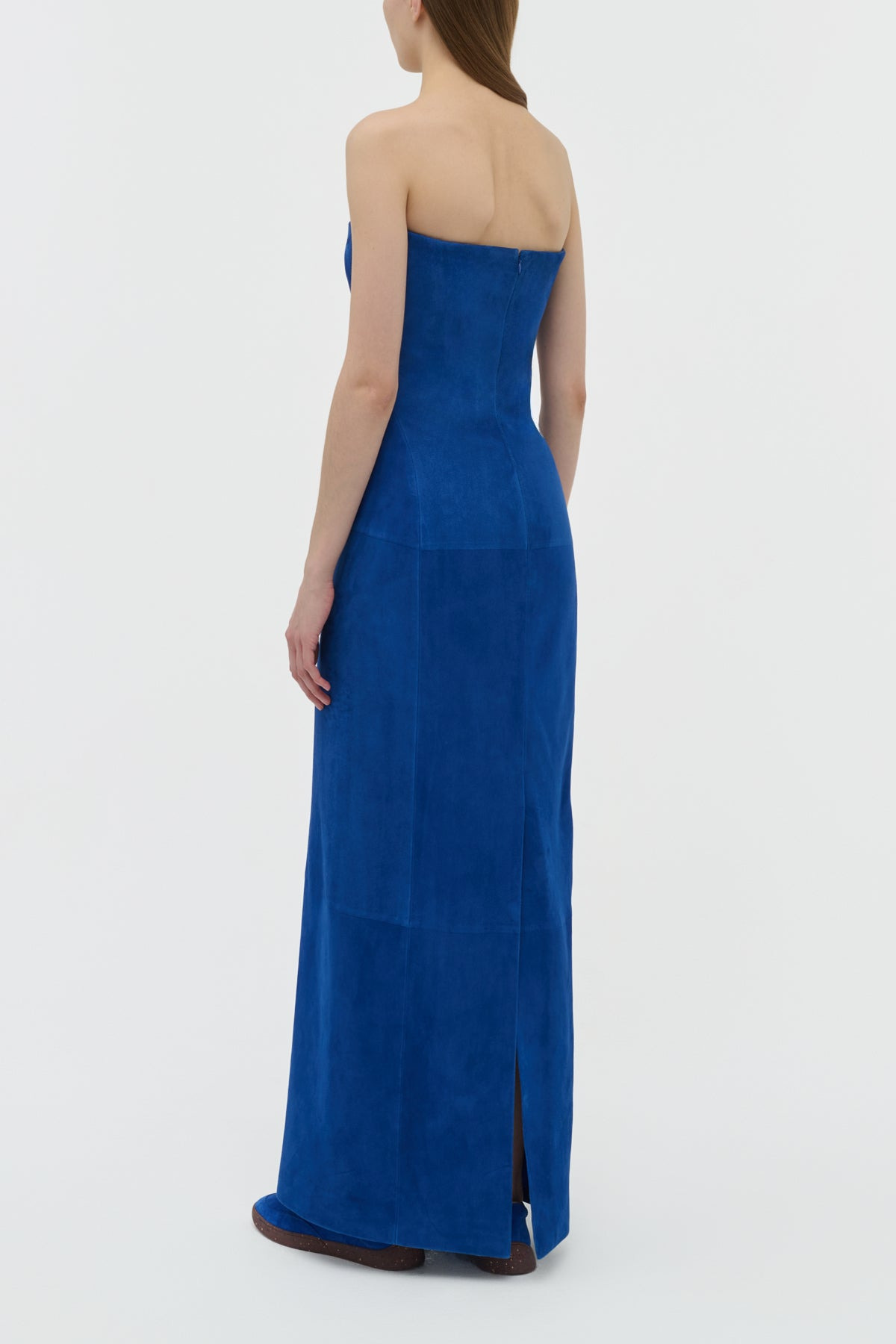 Ivara Strapless Maxi Dress in Cobalt Suede - 3
