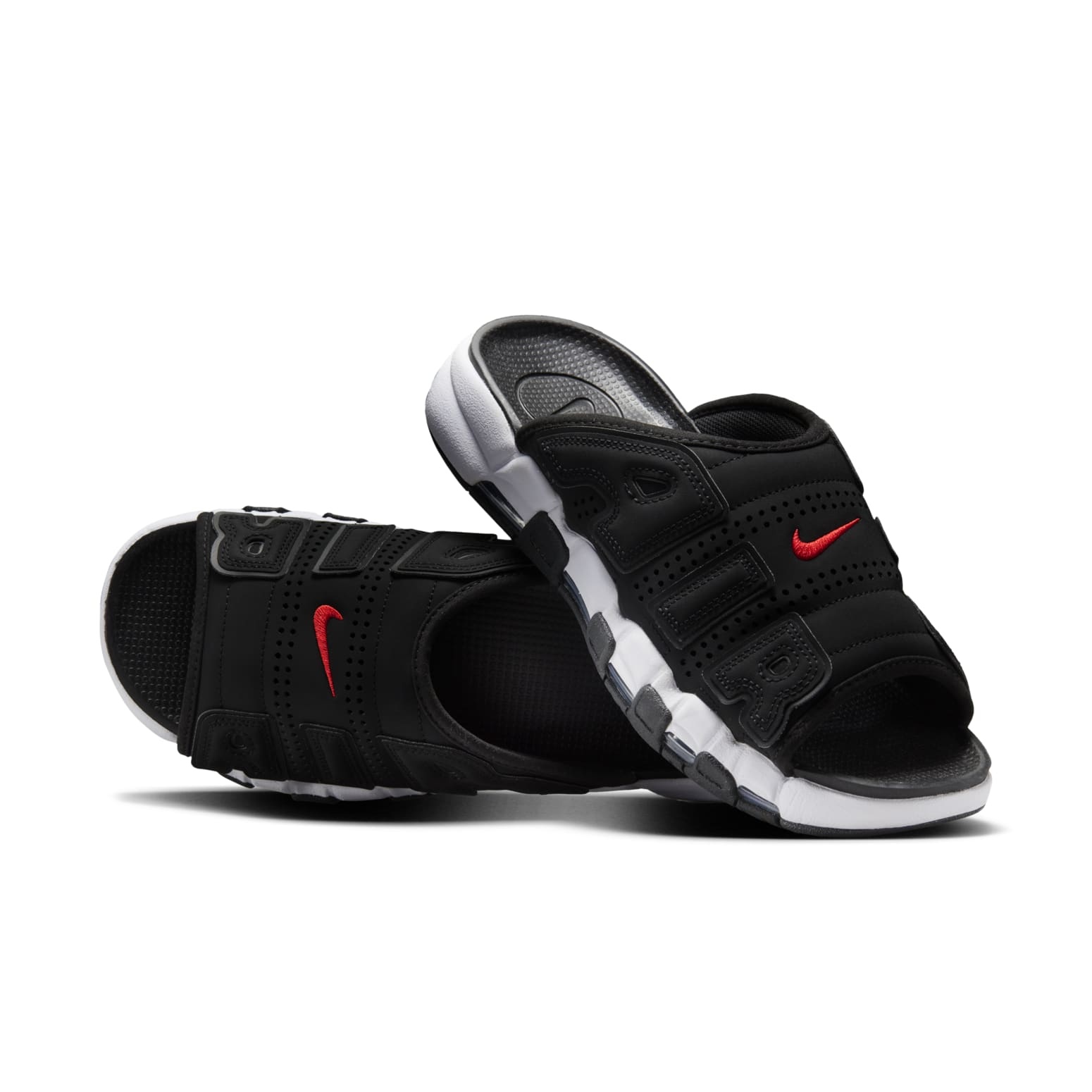 Nike Air More Uptempo Slides 'Black White Red' FJ2707-001 - 3