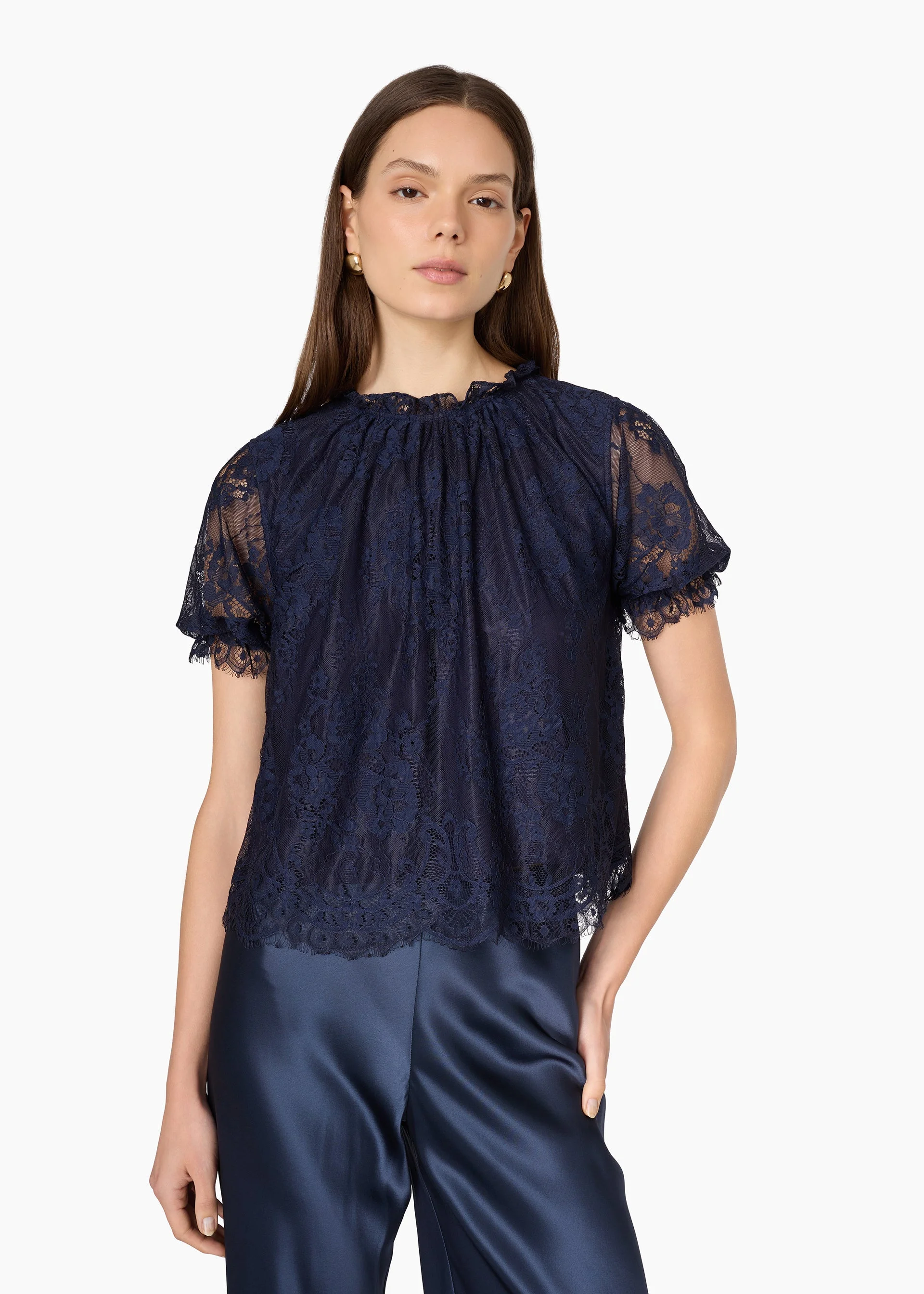 GERALDINE LACE TOP NAVY - 1