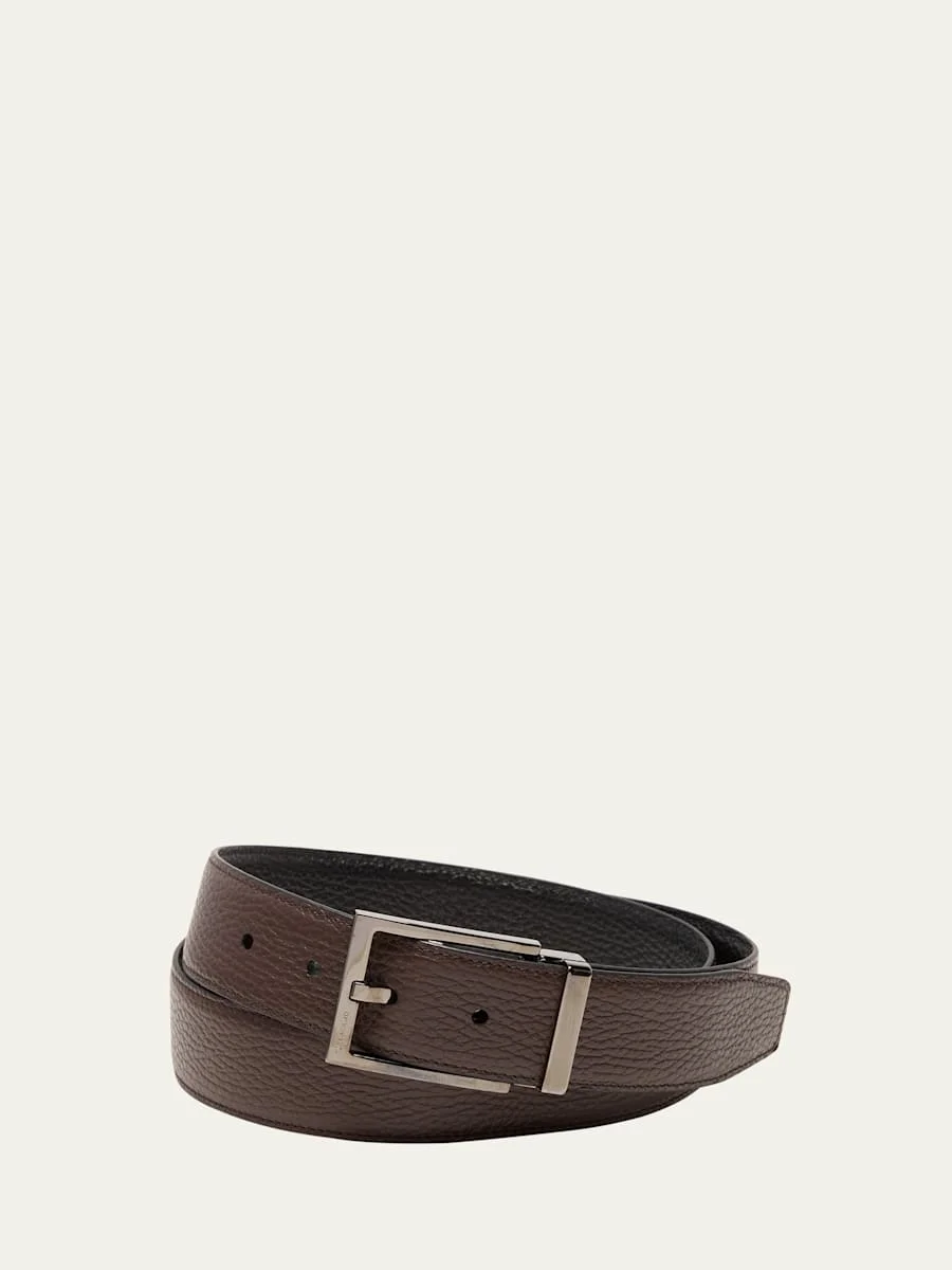 Men's Double Adjustable Square-Buckle Leather Belt - 1