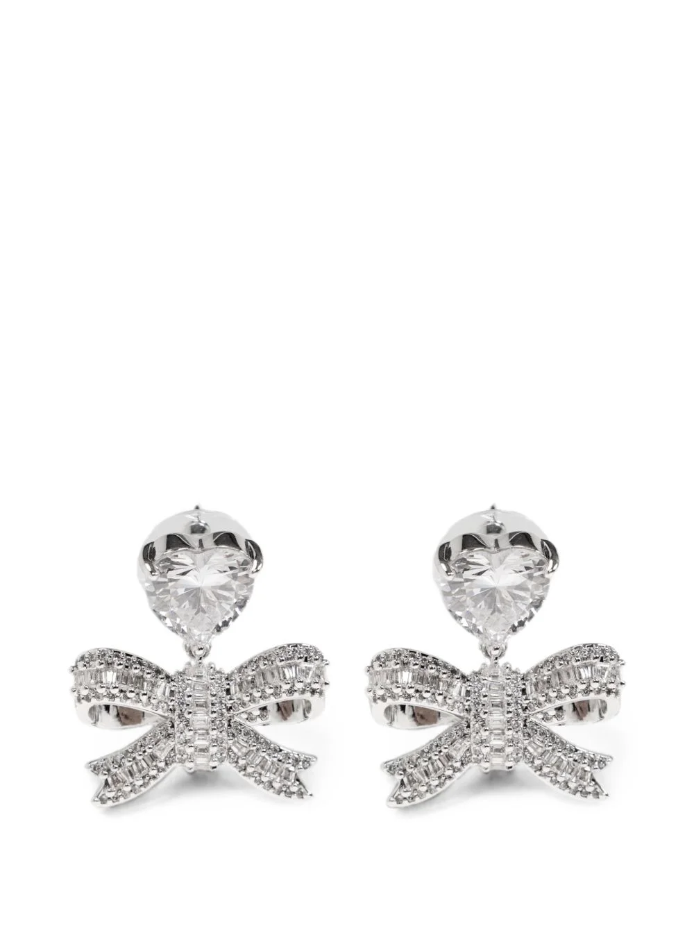 heart crystal-embellished bow drop earrings - 1