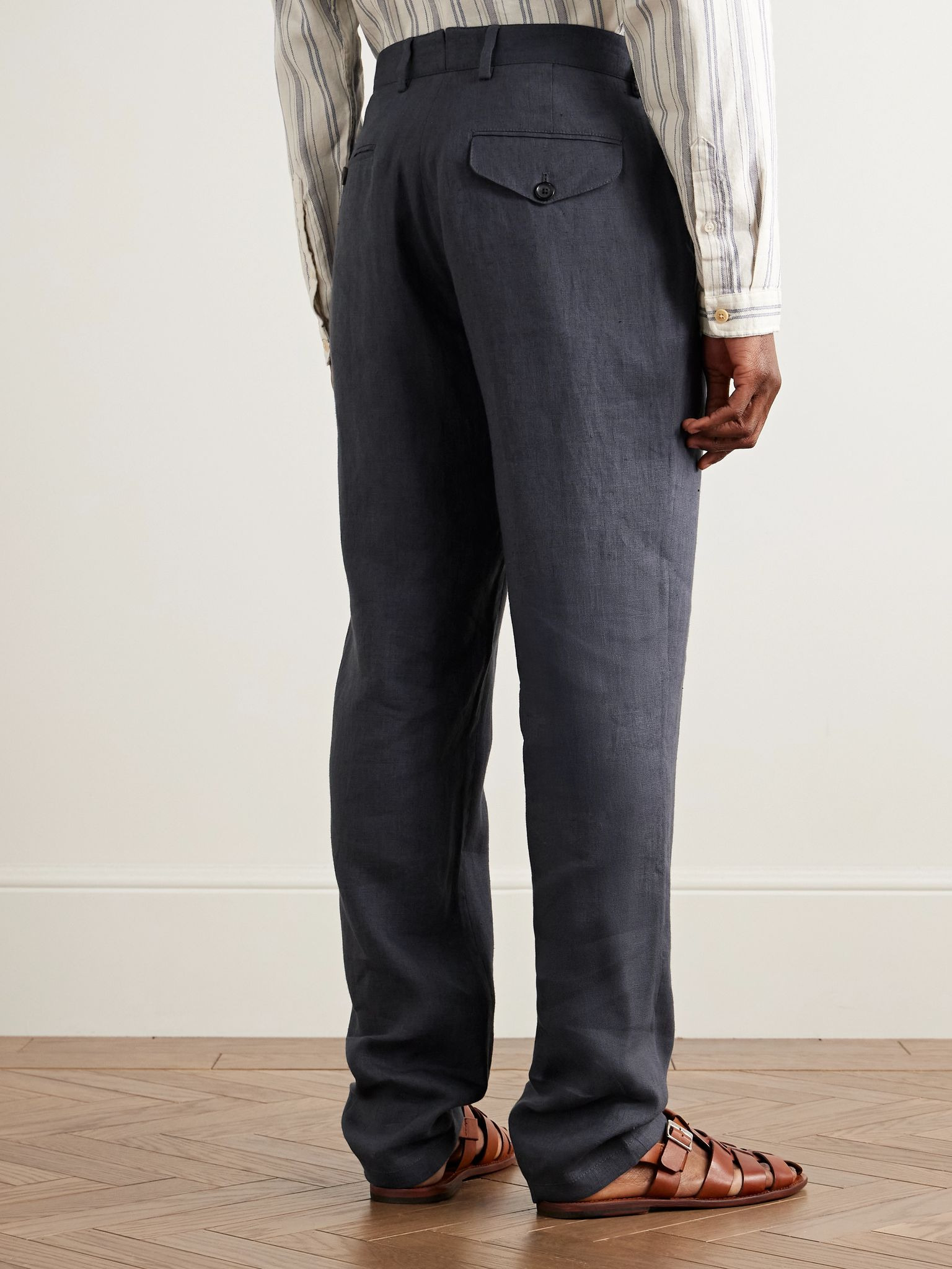 Fishtail Tapered Linen Trousers Dark gray - 4