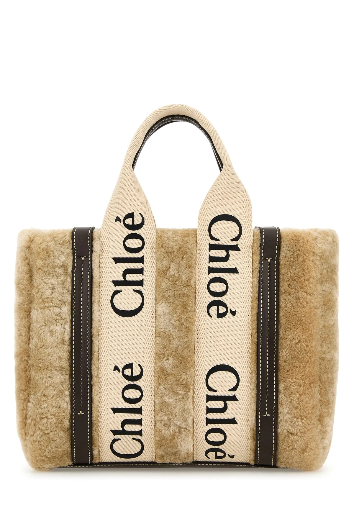 Beige shearling small Woody shopping bag - 1