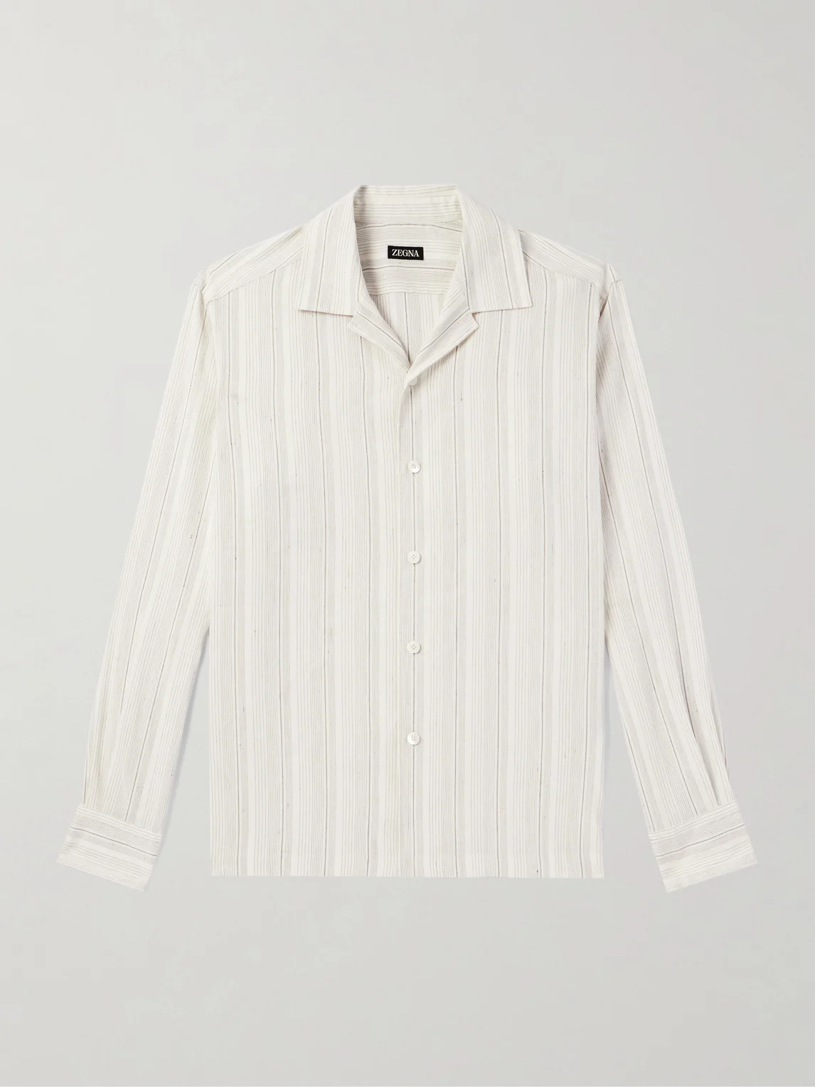 Camp-Collar Striped Linen and Silk-Blend Shirt - 1