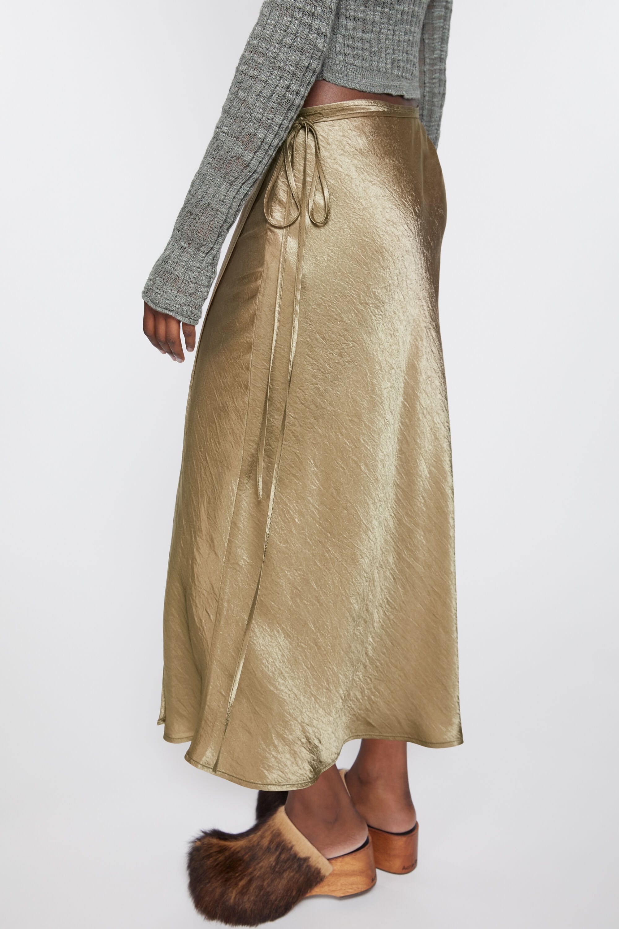 Satin wrap skirt - Old green - 5
