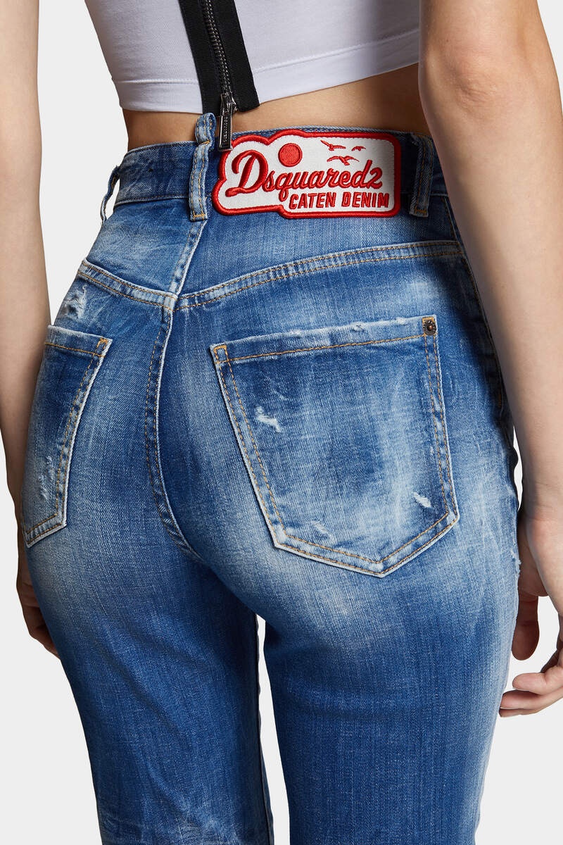 MEDIUM SMALL HOLE WASH HIGH WAIST TWIGGY JEANS - 6
