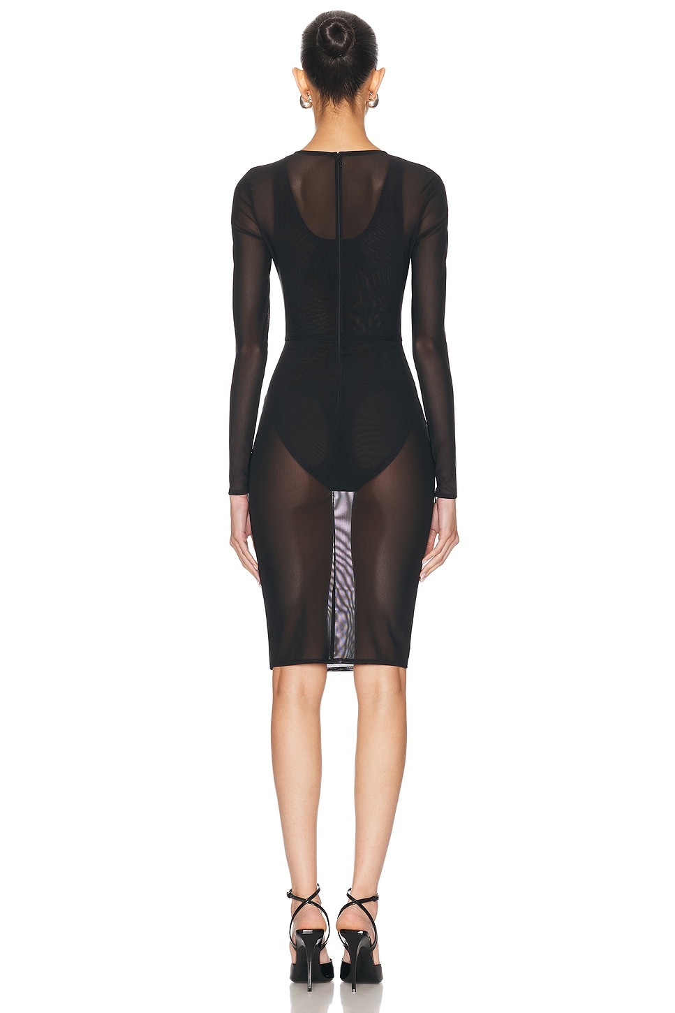 Long Sleeve Power Mesh Midi Dress - 3