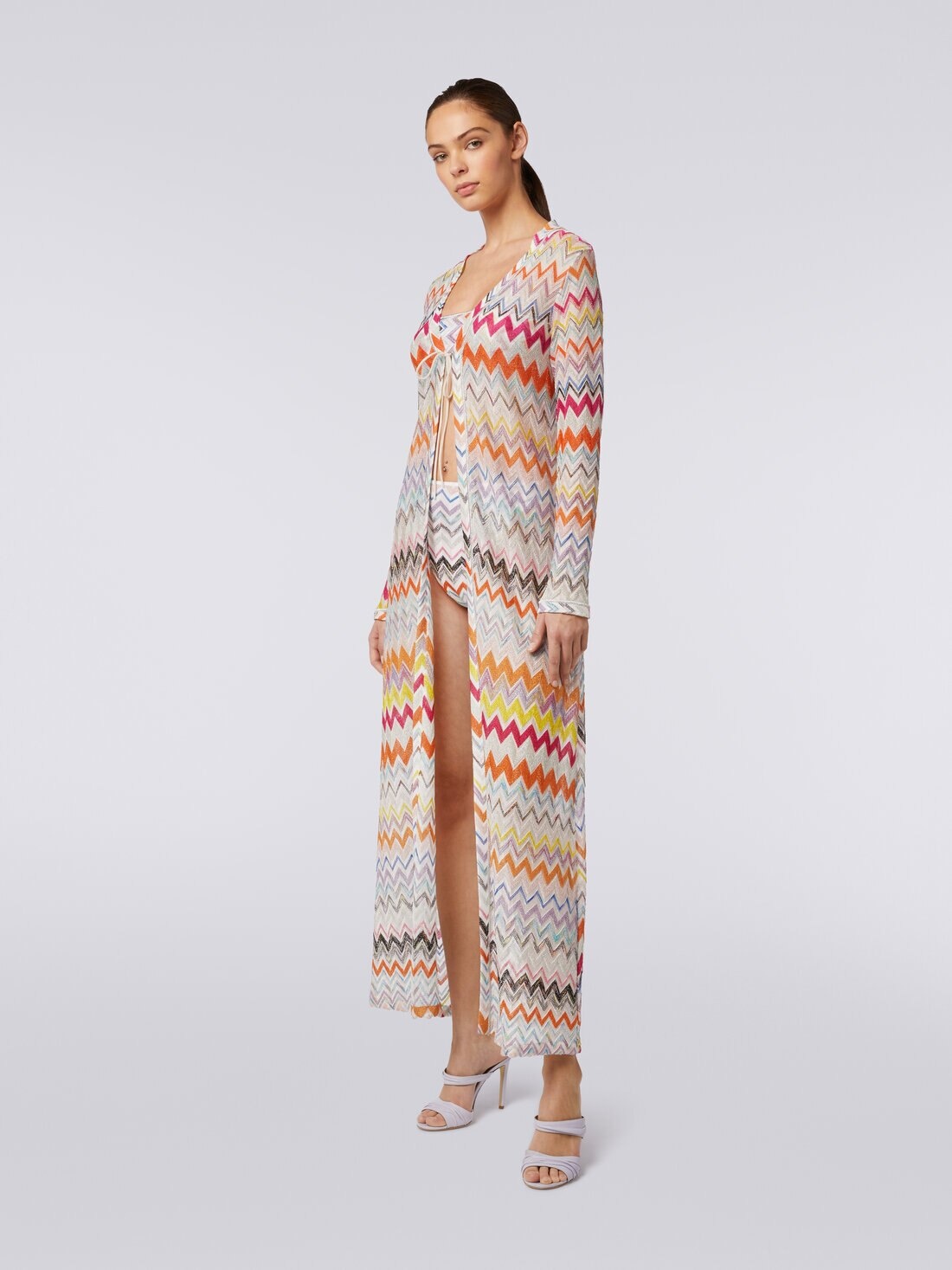 Long cardigan cover-up with zigzag pattern and lurex - 3