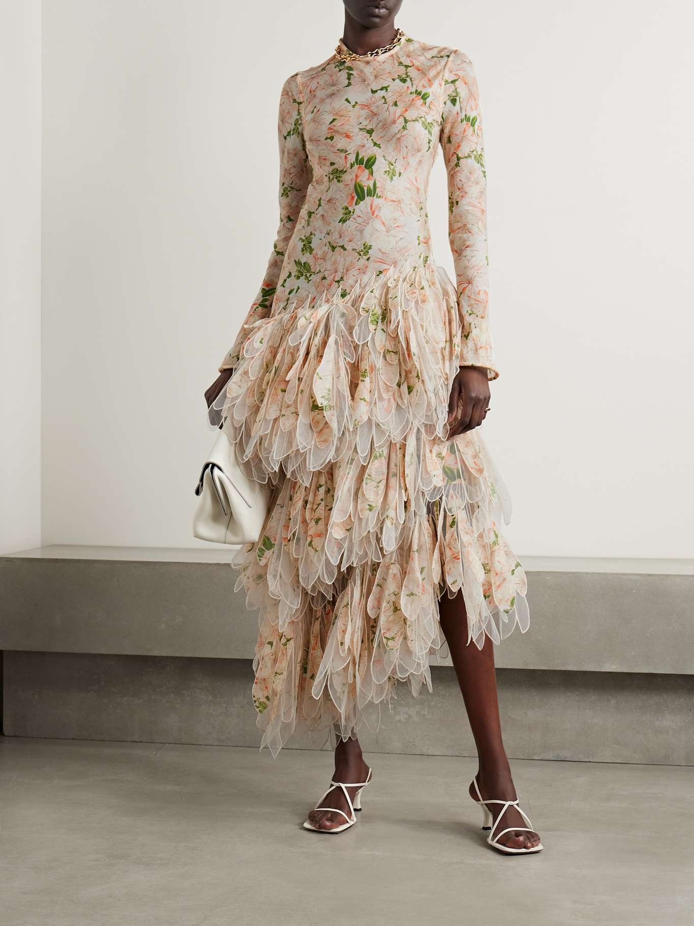Natura asymmetric tulle-trimmed floral-print linen and silk-blend maxi dress - 2