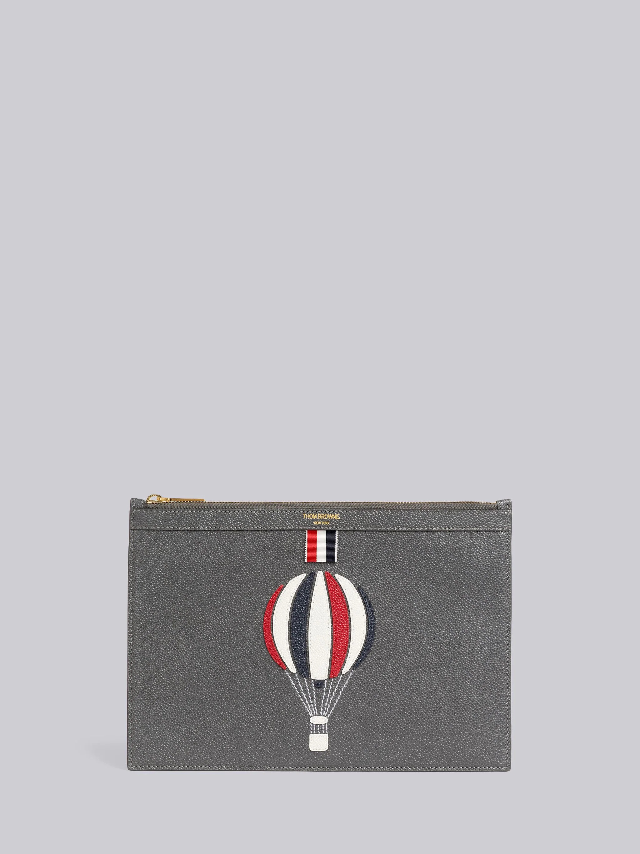Dark Grey Pebble Grain Leather Hot Air Balloon Applique Small Document Holder - 1