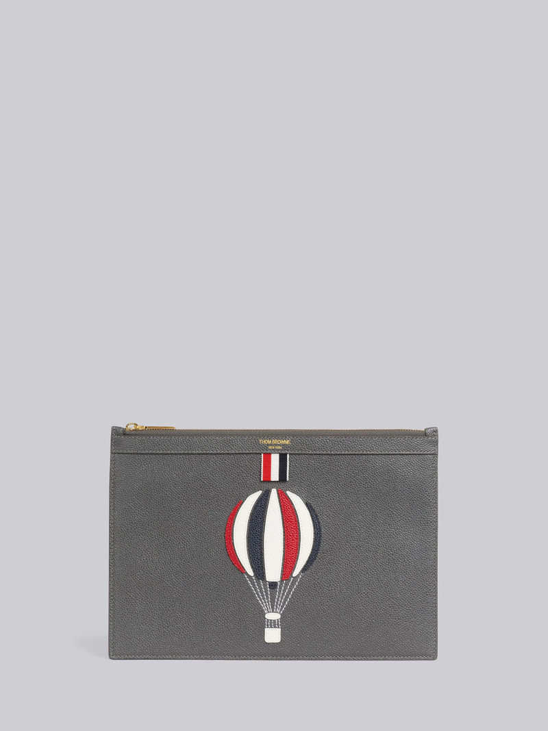 Dark Grey Pebble Grain Leather Hot Air Balloon Applique Small Document Holder 1