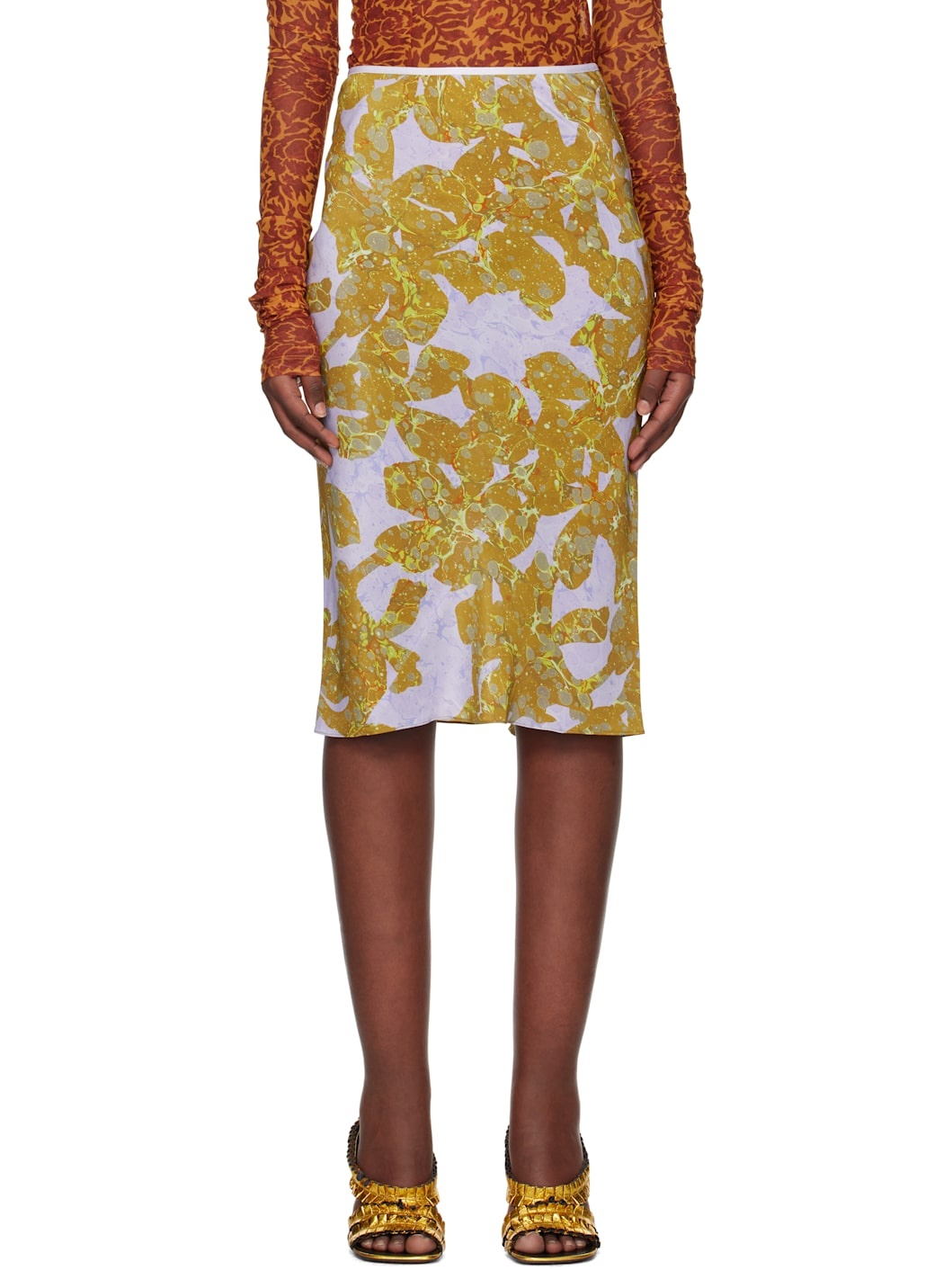 Multicolor Silk Chiffon Midi Skirt - 1