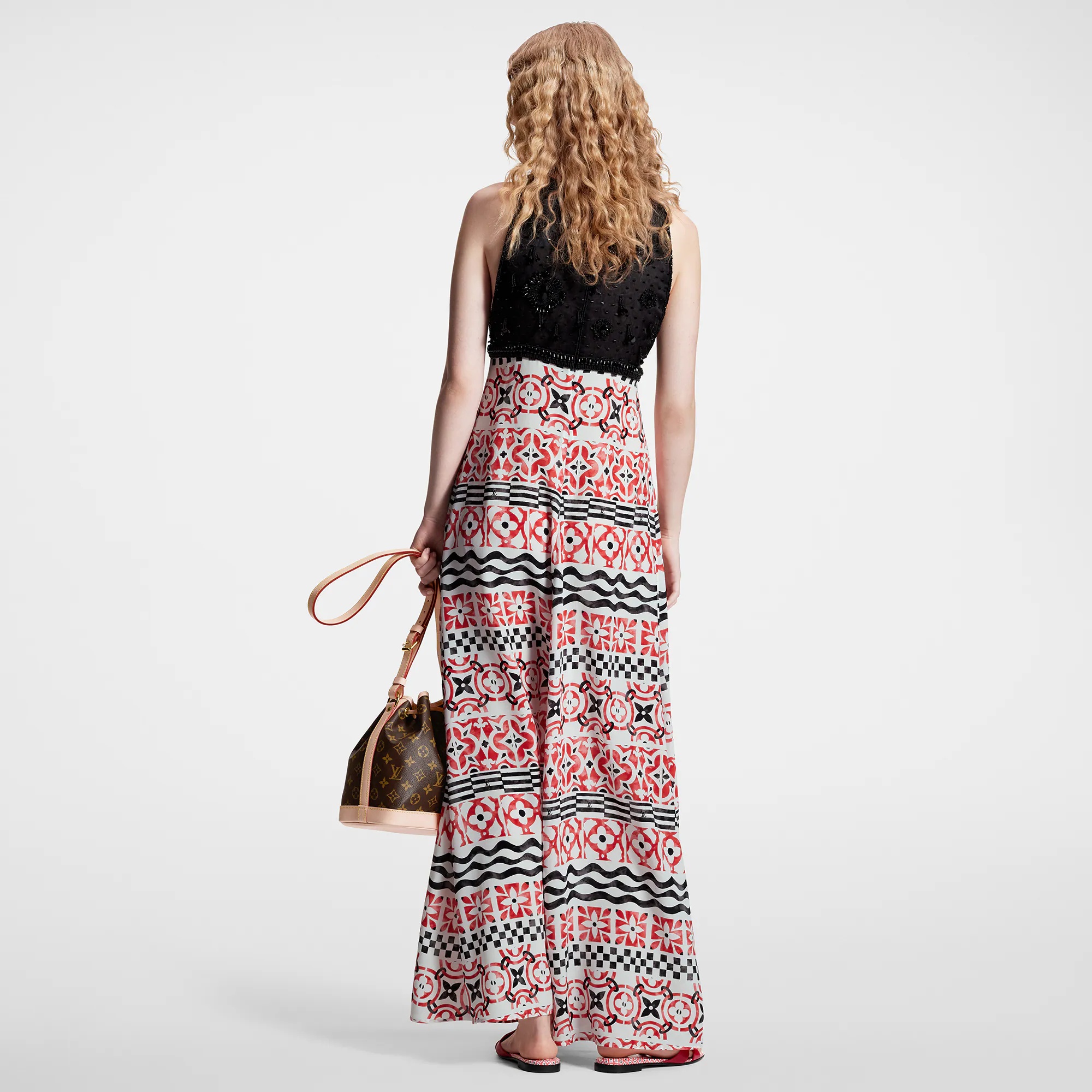 Beaded Top Monogram Tile Maxi Dress - 3