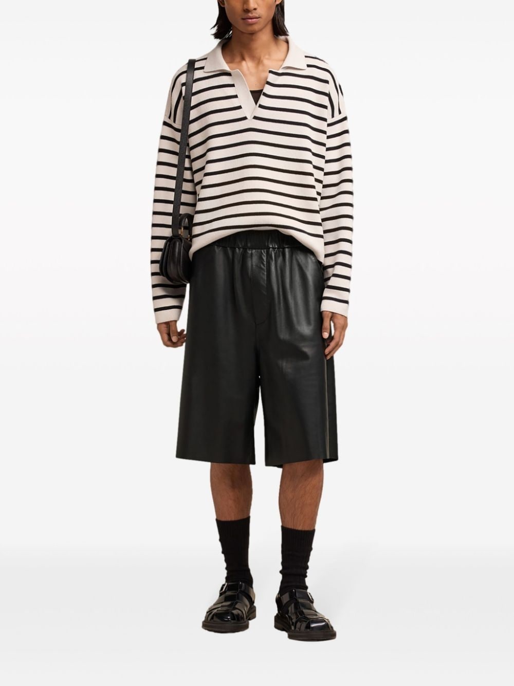 knee-length leather shorts - 3