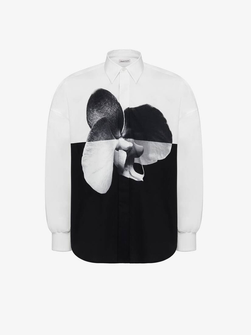 Men's Spliced Orchid Shirt in White/black 1