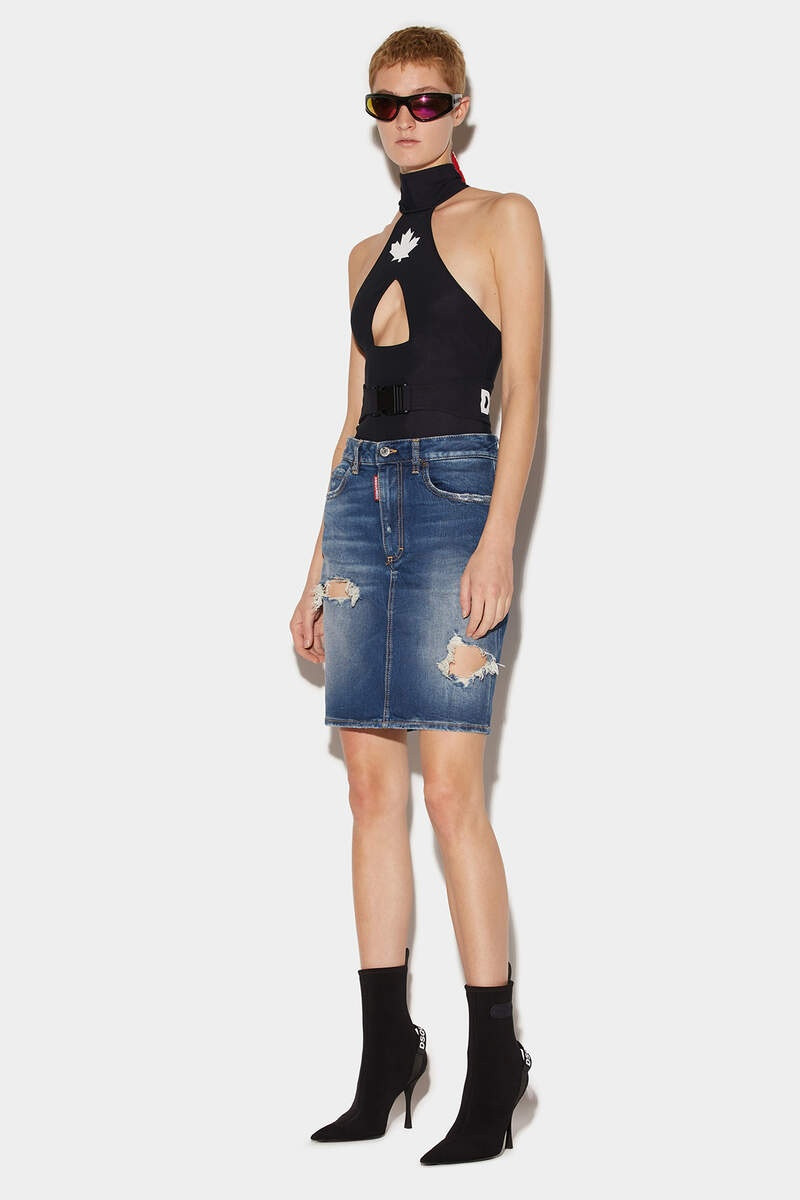 MEDIUM CLEAN WASH DENIM PENCIL MINI SKIRT 1